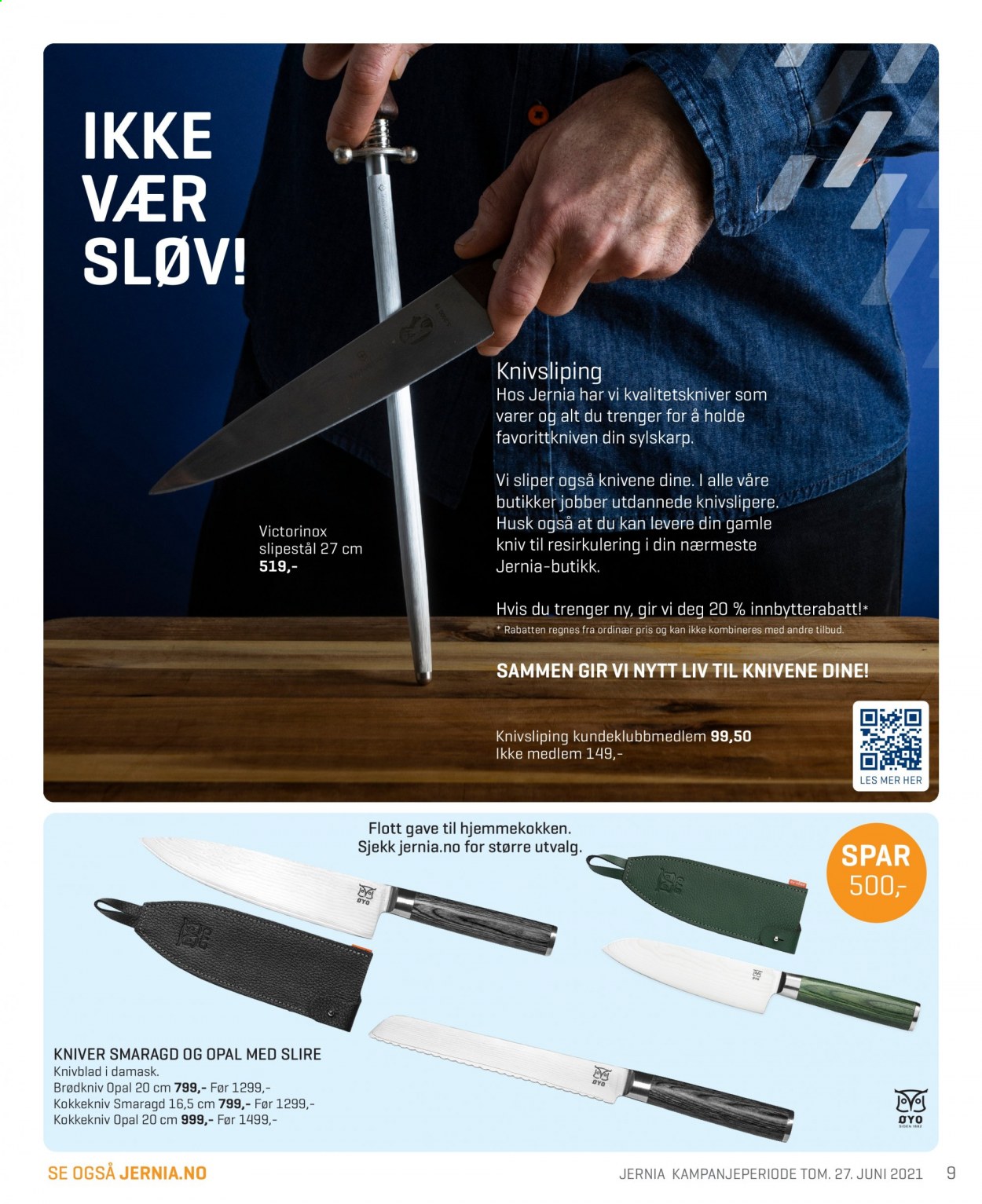 thumbnail - Kundeavis Jernia - 8.6.2021 - 27.6.2021 - Produkter fra tilbudsaviser - kniv, kokkekniv. Side 9.