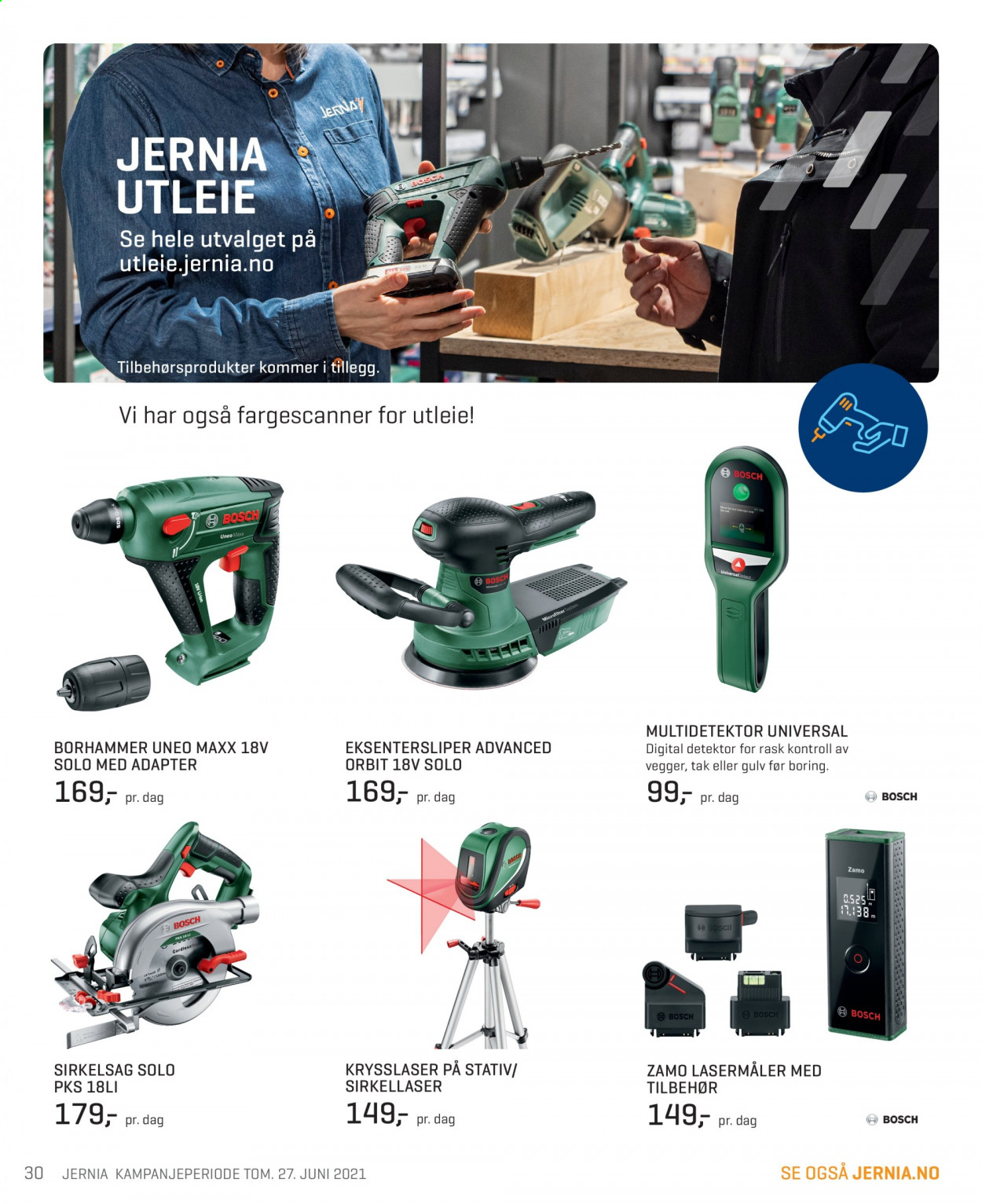 thumbnail - Kundeavis Jernia - 8.6.2021 - 27.6.2021 - Produkter fra tilbudsaviser - Bosch, sirkelsag, krysslaser, stativ. Side 30.
