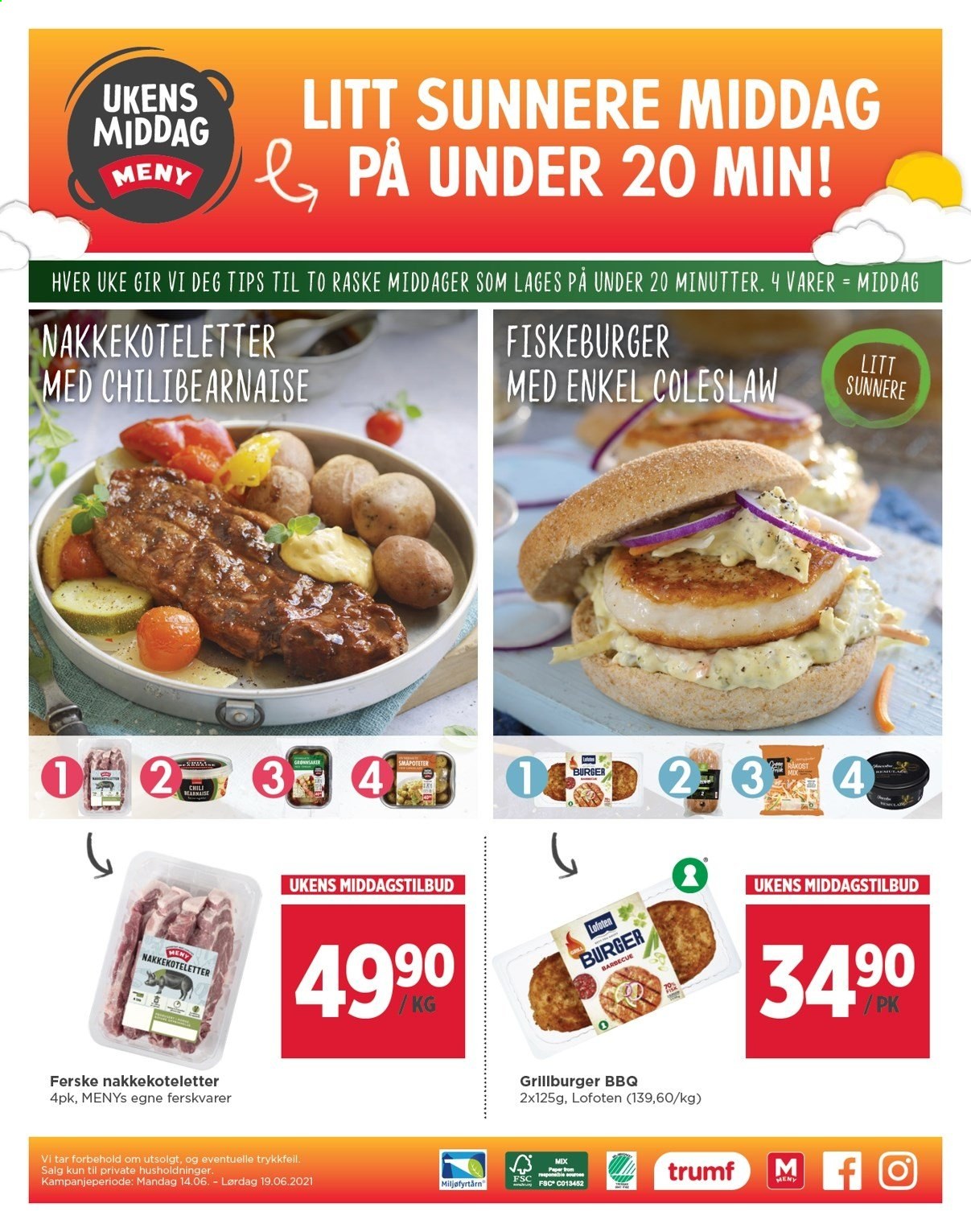 thumbnail - Kundeavis MENY - 14.6.2021 - 19.6.2021 - Produkter fra tilbudsaviser - burger, nakkekoteletter. Side 4.