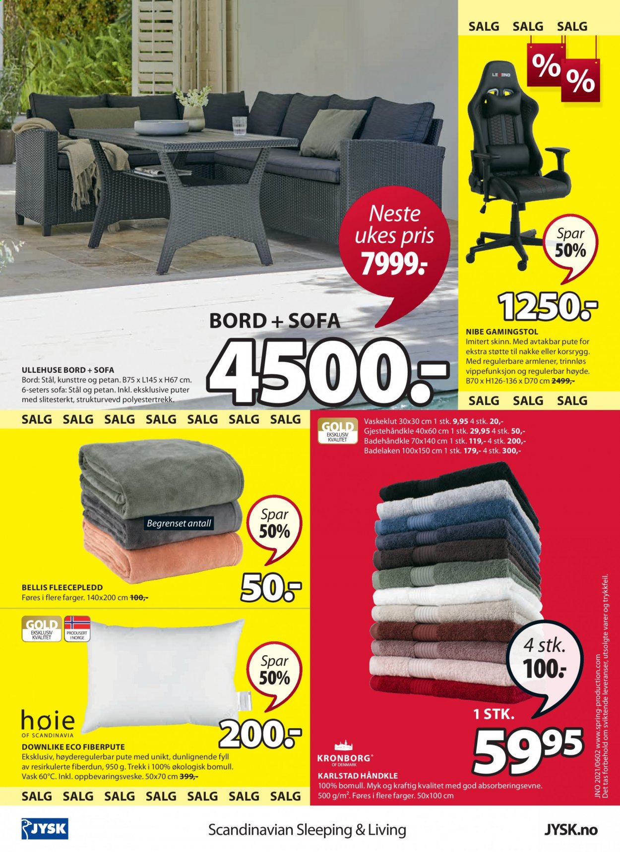 thumbnail - Kundeavis JYSK - 14.6.2021 - 19.6.2021 - Produkter fra tilbudsaviser - pute, håndkle, bord, sofa, gamingstol. Side 24.