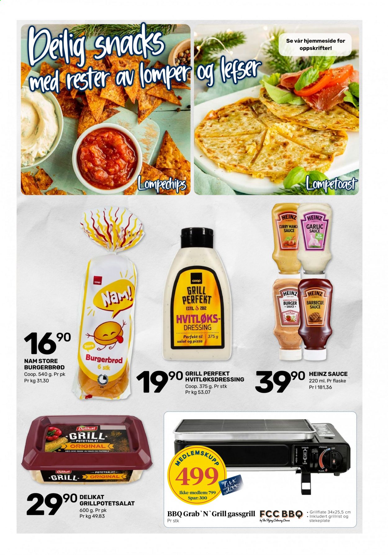 thumbnail - Kundeavis Coop Marked - 14.6.2021 - 26.6.2021 - Produkter fra tilbudsaviser - burger, mais, salat, burgerbrød, pizza, potetsalat, Heinz, curry, barbequesaus, dressing. Side 7.