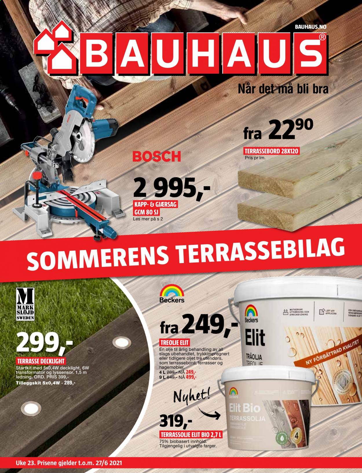 thumbnail - Kundeavis Bauhaus - 15.6.2021 - 27.6.2021 - Produkter fra tilbudsaviser - hagemøbler, Beckers, Bosch, gjærsag. Side 1.