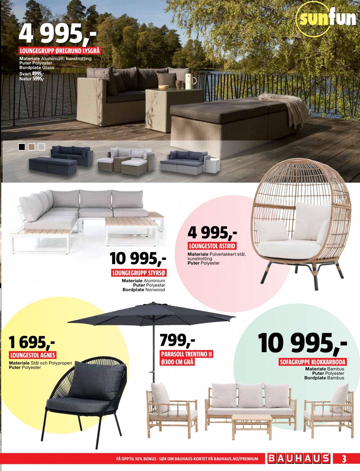 thumbnail - Kundeavis Bauhaus - 15.6.2021 - 27.6.2021 - Produkter fra tilbudsaviser - pute, loungestol, parasoll. Side 3.