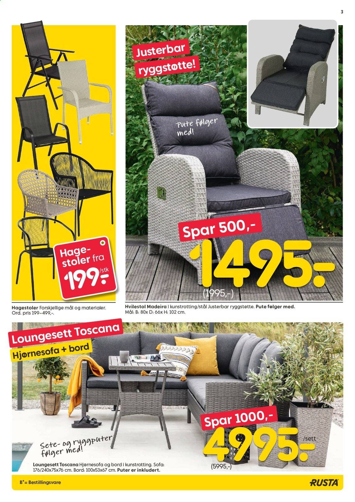 thumbnail - Kundeavis Rusta - 16.6.2021 - 22.6.2021 - Produkter fra tilbudsaviser - pute, bord, stol, sofa. Side 3.