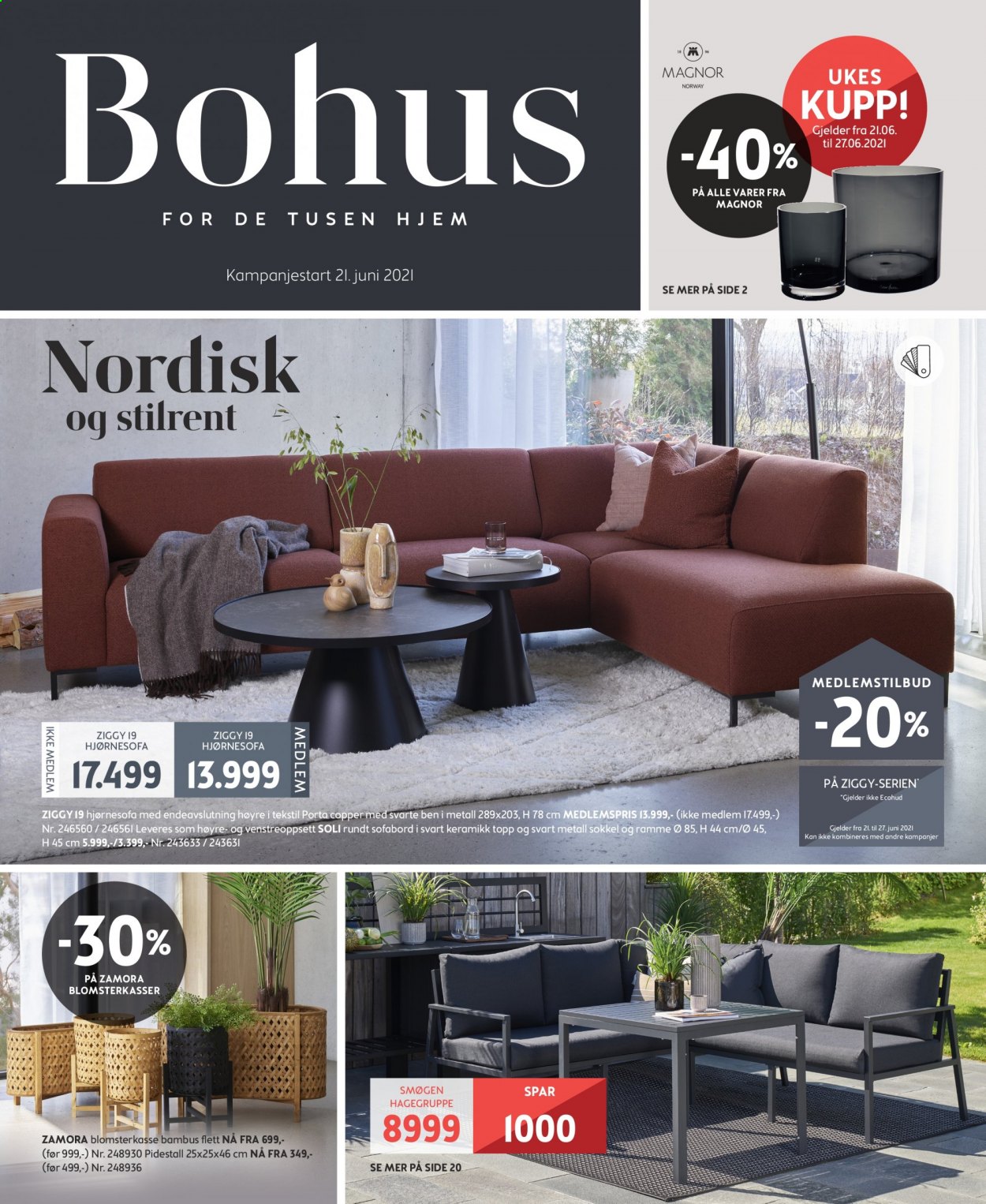 thumbnail - Kundeavis Bohus - 21.6.2021 - 27.6.2021 - Produkter fra tilbudsaviser - bord, hjørnesofa, pidestall. Side 1.