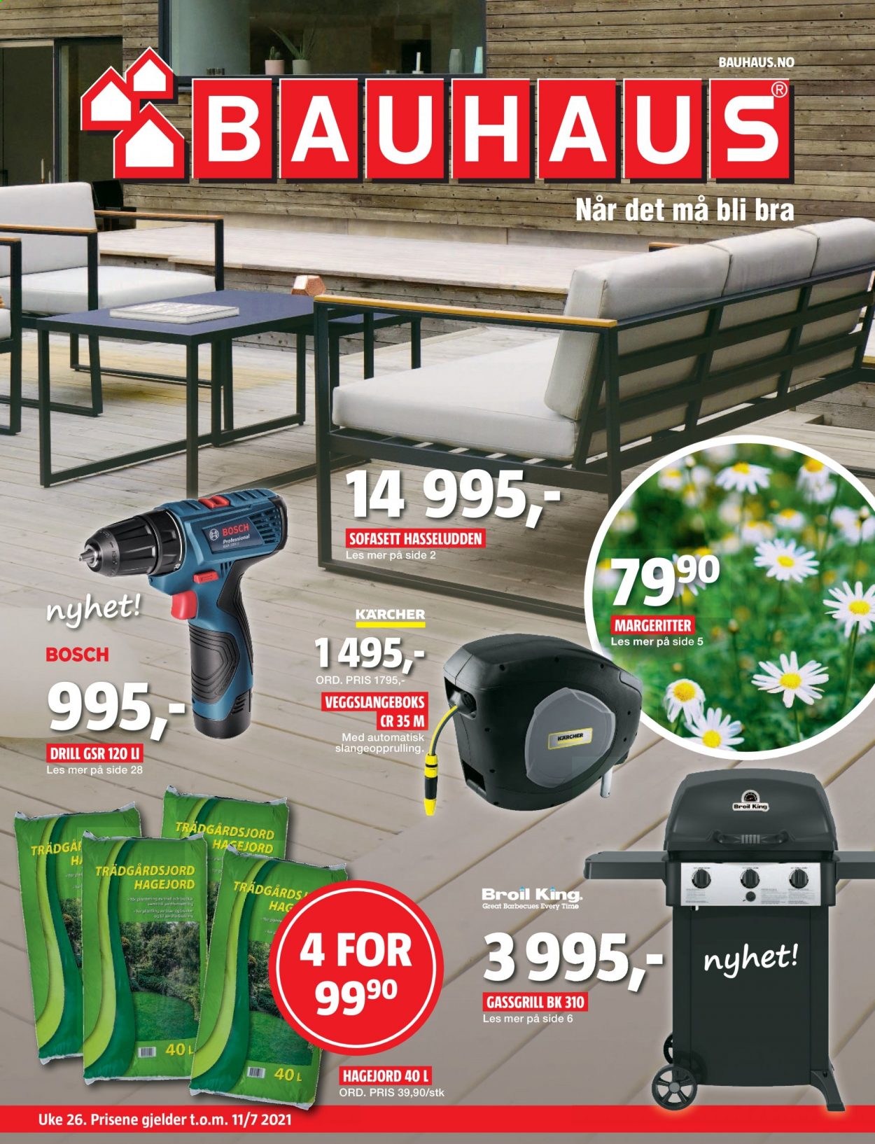 thumbnail - Kundeavis Bauhaus - 28.6.2021 - 11.7.2021 - Produkter fra tilbudsaviser - Kärcher, sofa, Bosch, drill. Side 1.