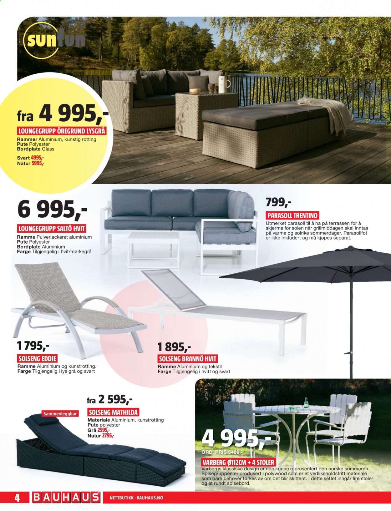 thumbnail - Kundeavis Bauhaus - 28.6.2021 - 11.7.2021 - Produkter fra tilbudsaviser - pute, bord, spisebord, stol, solseng, parasoll. Side 4.