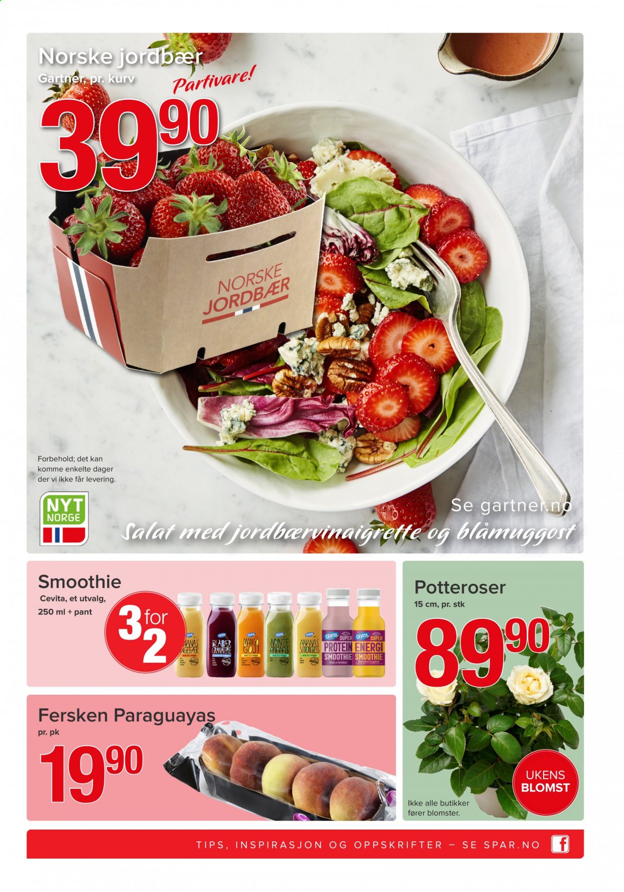 thumbnail - Kundeavis SPAR - 5.7.2021 - 11.7.2021 - Produkter fra tilbudsaviser - jordbær, salat, blåmuggost, smoothie, kurv, blomster, protein. Side 5.
