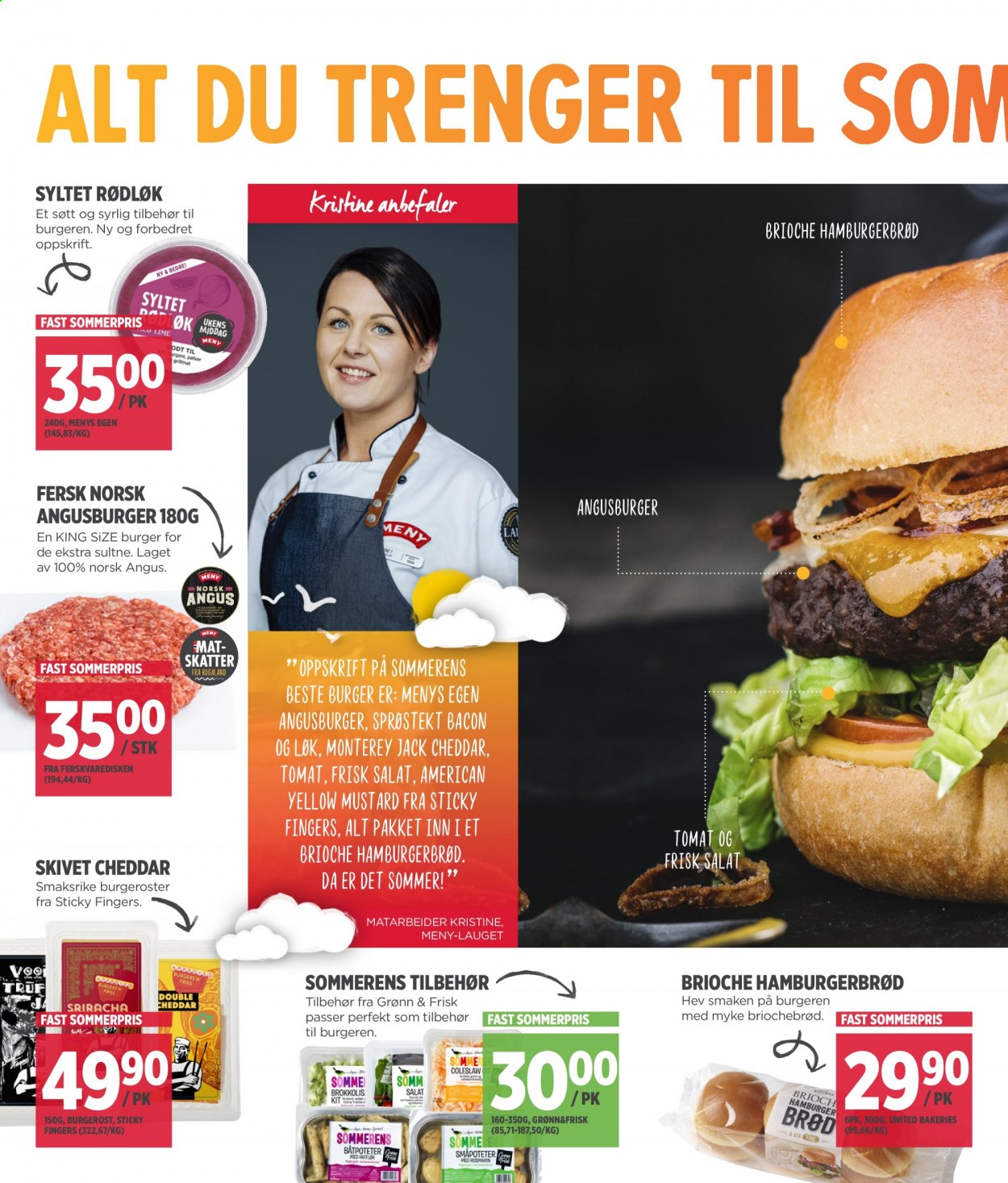 thumbnail - Kundeavis MENY - 12.7.2021 - 17.7.2021 - Produkter fra tilbudsaviser - burger, løk, salat, tomat, brioche, hamburgerbrød, burgerbrød, bacon, Cheddar. Side 10.