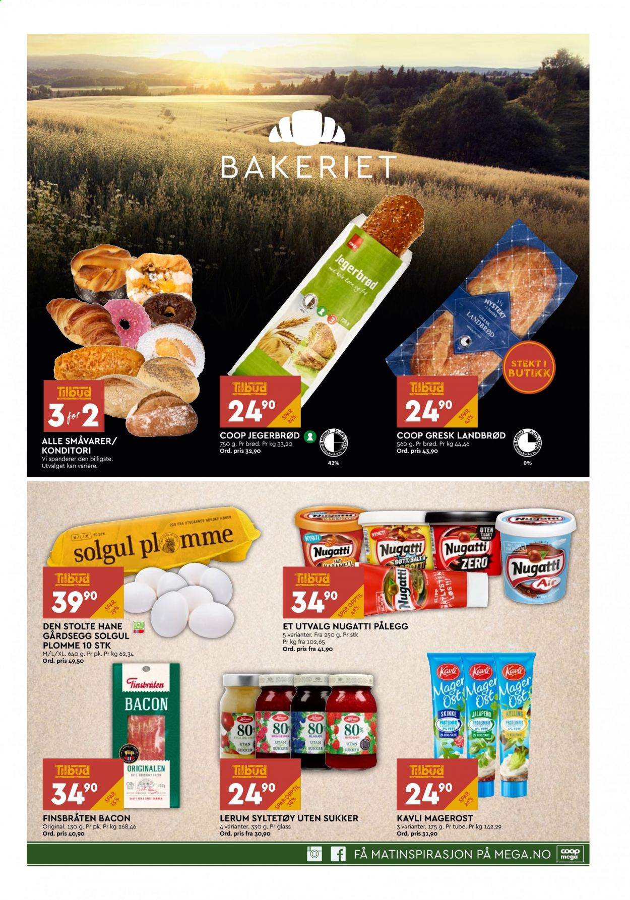thumbnail - Kundeavis Coop Mega - 12.7.2021 - 17.7.2021 - Produkter fra tilbudsaviser - brød, Jegerbrød, landbrød, bacon, skinke, ost, egg, syltetøy. Side 3.