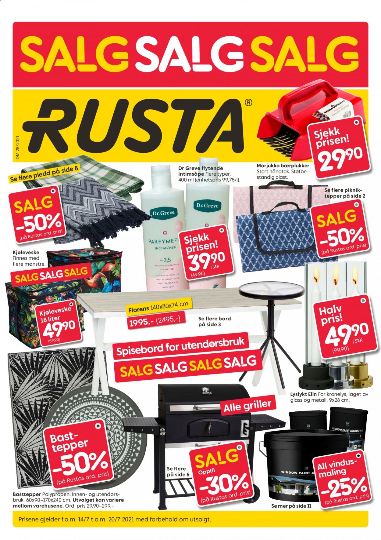 thumbnail - Kundeavis Rusta - 14.7.2021 - 20.7.2021 - Produkter fra tilbudsaviser - Dr Greve, pledd, bord. Side 1.