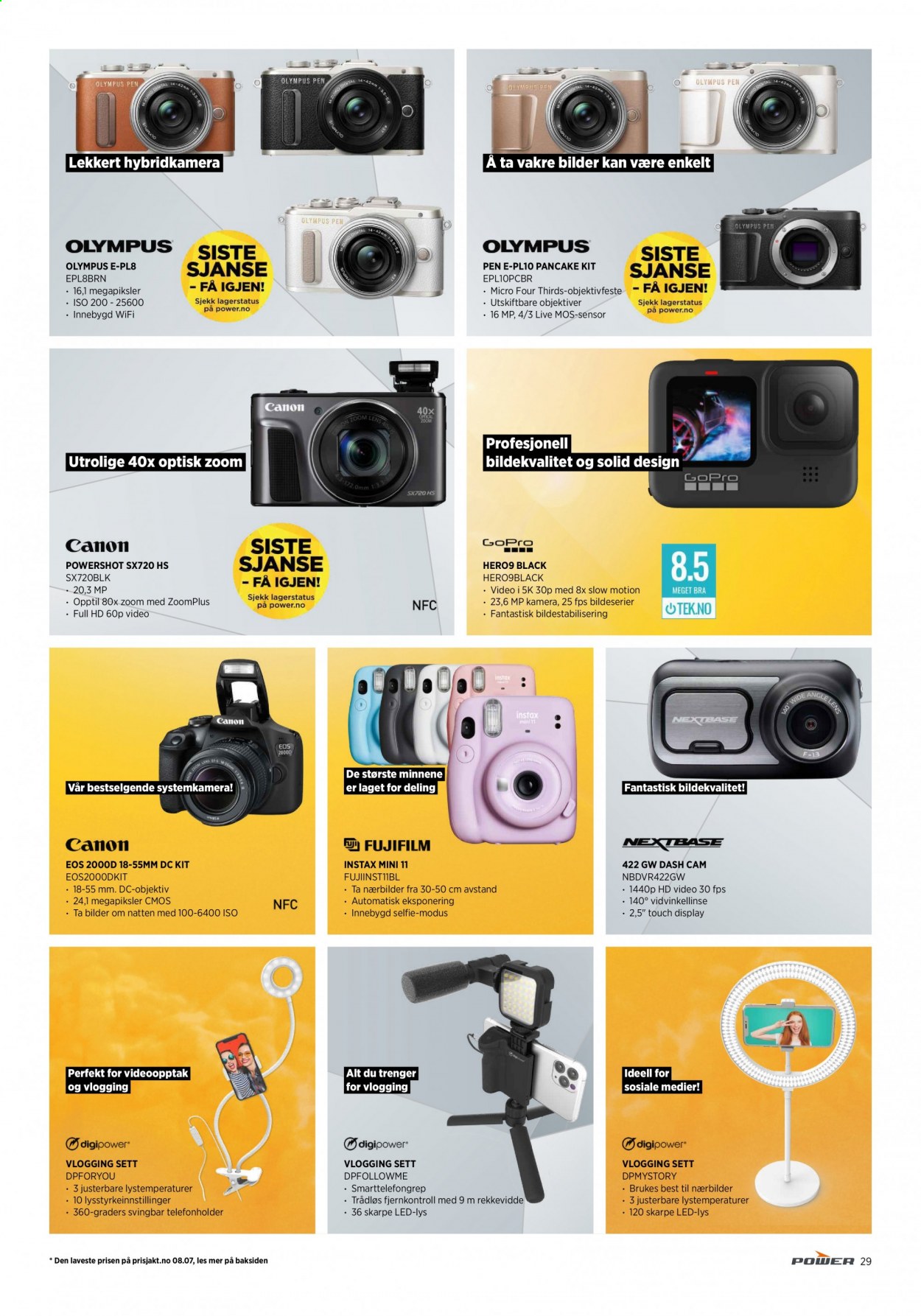 thumbnail - Kundeavis Power - 17.7.2021 - 24.7.2021 - Produkter fra tilbudsaviser - Canon, GoPro, kamera, mobilholder, Canon PowerShot, systemkamera, hybridkamera. Side 29.