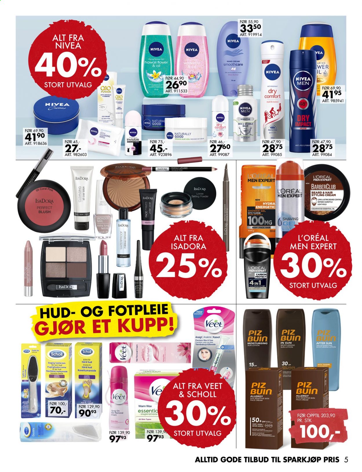 thumbnail - Kundeavis Sparkjøp - 19.7.2021 - 1.8.2021 - Produkter fra tilbudsaviser - hair removal, Nivea, L’Oréal, cleansing wipes, dusjsåpe, cream, håndkrem. Side 5.