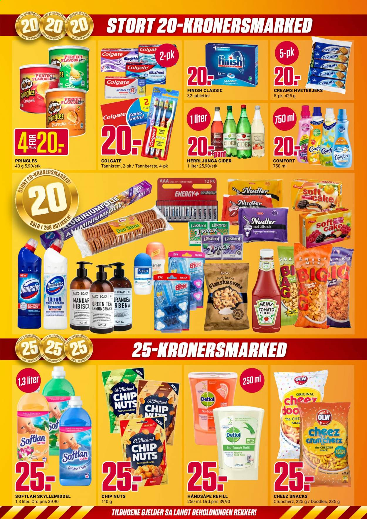 thumbnail - Kundeavis Europris - 26.7.2021 - 31.7.2021 - Produkter fra tilbudsaviser - bacon, Läkerol, Pringles, Heinz, nudler, ketchup, tea, cider, håndsåpe, Sanex, tannbørste, tannkrem, Colgate, cream. Side 3.