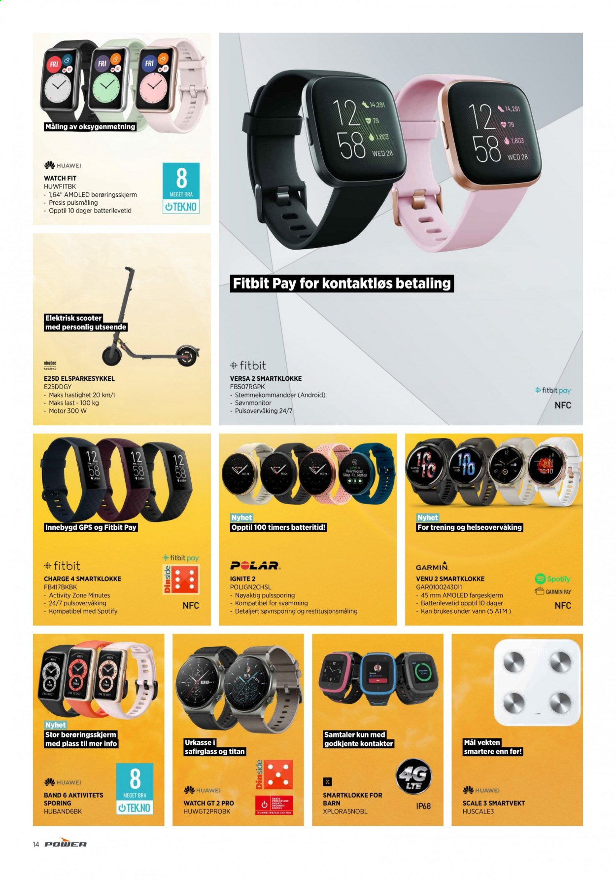 thumbnail - Kundeavis Power - 24.7.2021 - 31.7.2021 - Produkter fra tilbudsaviser - Garmin, Huawei, Fitbit, Polar, smartklokke, Huawei Watch, smartvekt, elektrisk scooter. Side 14.