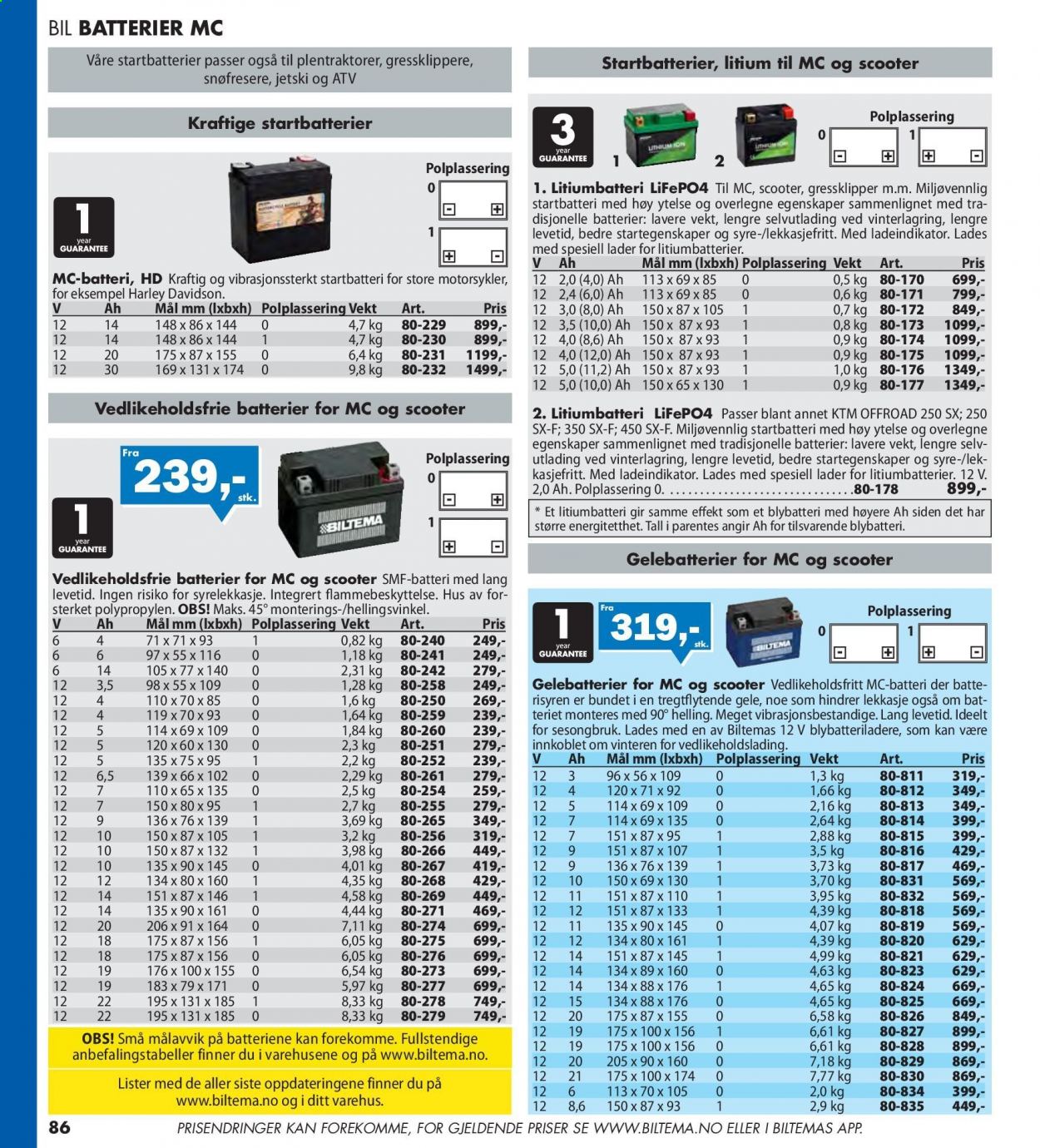 thumbnail - Kundeavis Biltema - Produkter fra tilbudsaviser - batteri, gressklipper. Side 86.