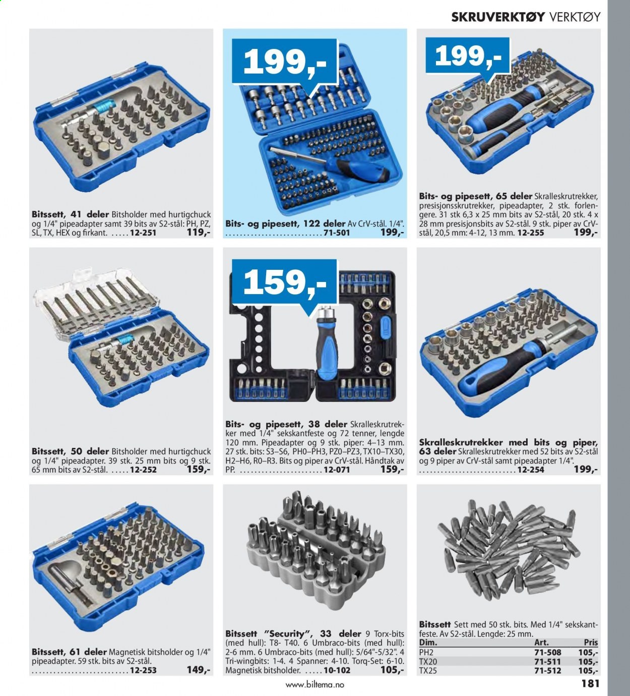 thumbnail - Kundeavis Biltema - Produkter fra tilbudsaviser - pipesett, bitssett, verktøy. Side 181.