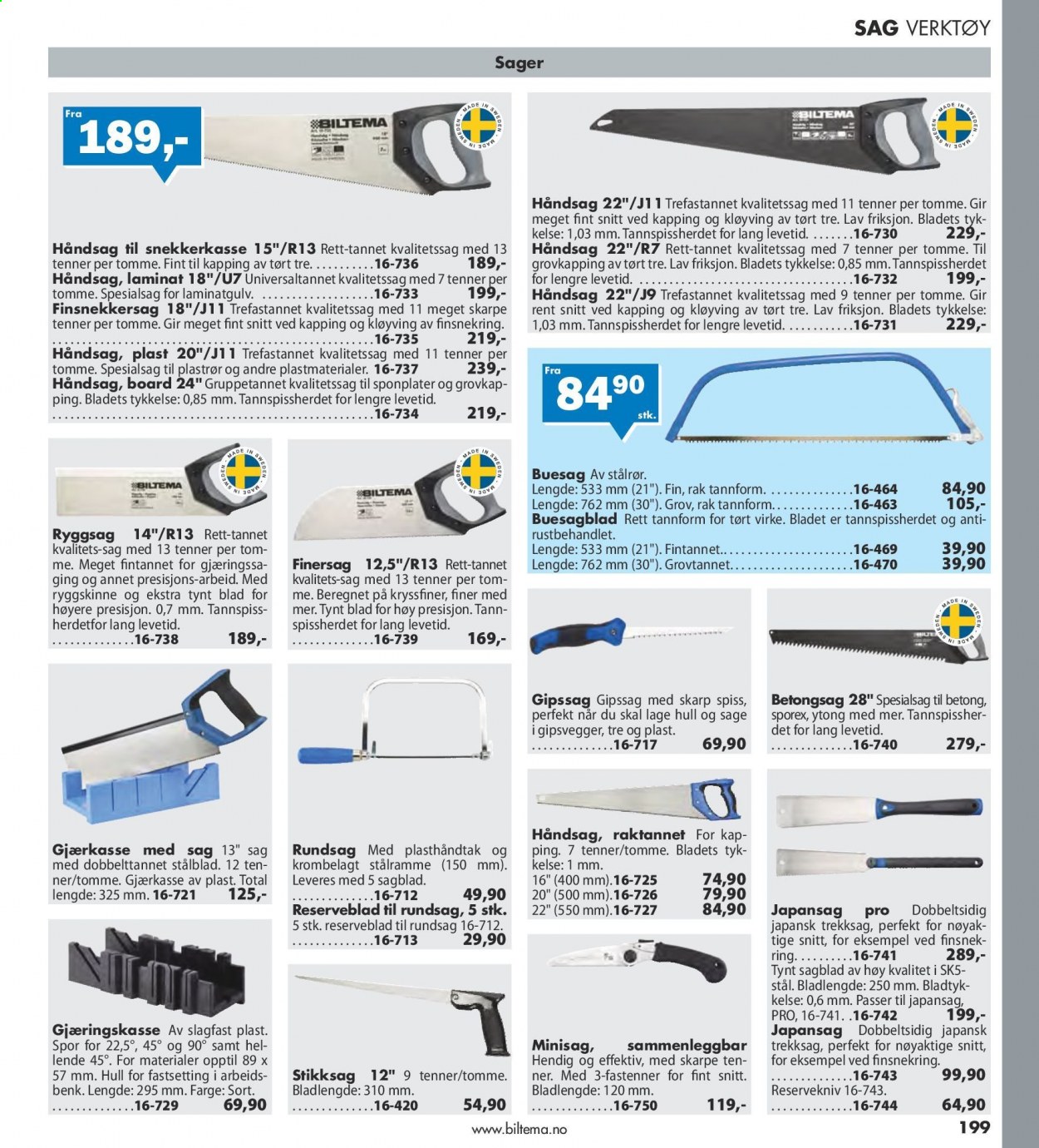 thumbnail - Kundeavis Biltema - Produkter fra tilbudsaviser - benk, laminatgulv, håndsag, verktøy. Side 199.