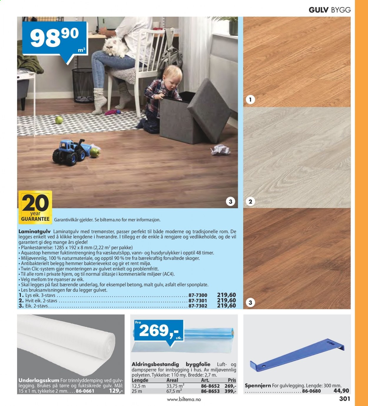 thumbnail - Kundeavis Biltema - Produkter fra tilbudsaviser - gulv, laminatgulv. Side 301.