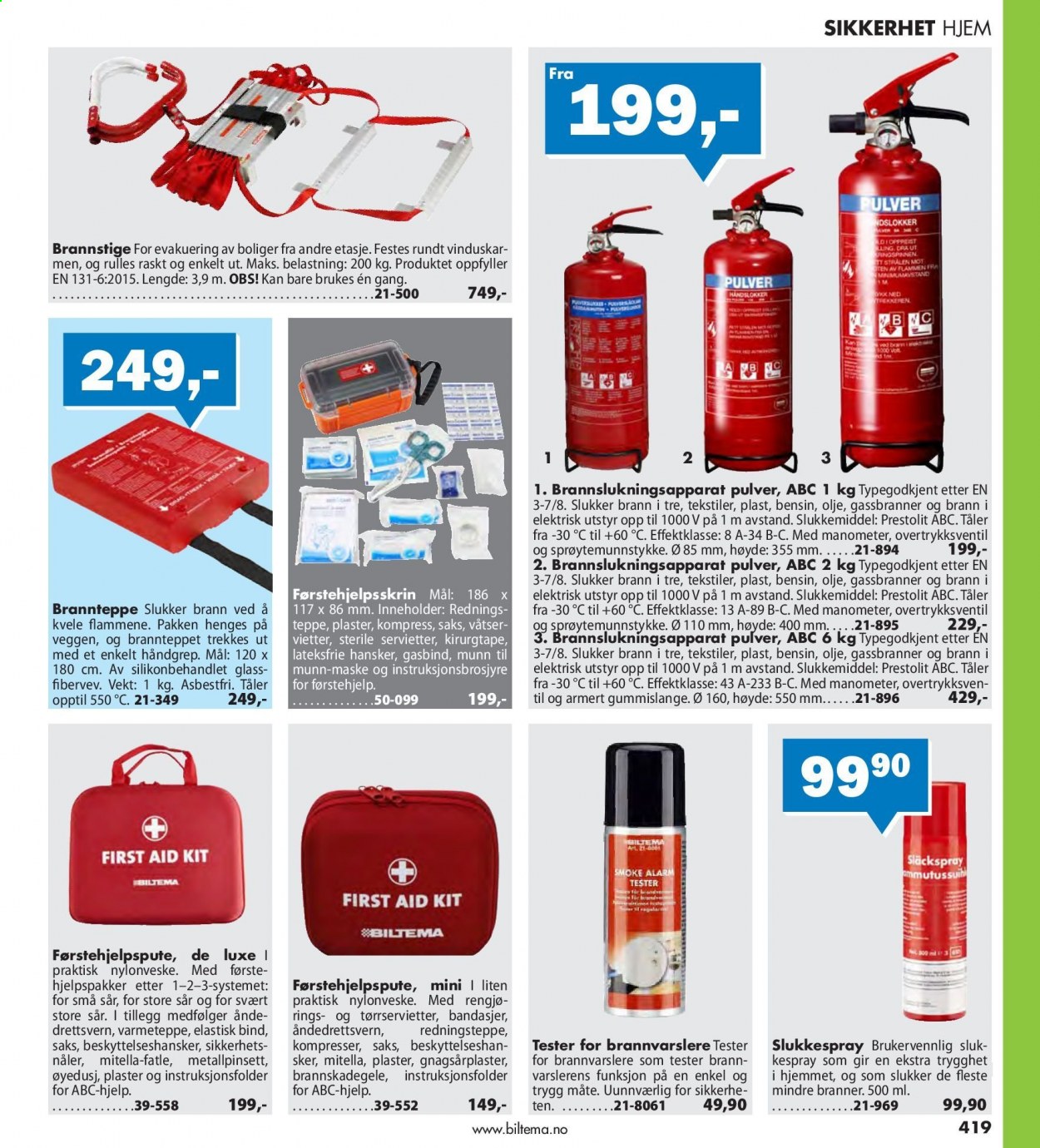 thumbnail - Kundeavis Biltema - Produkter fra tilbudsaviser - brannstige, teppe, hansker. Side 419.
