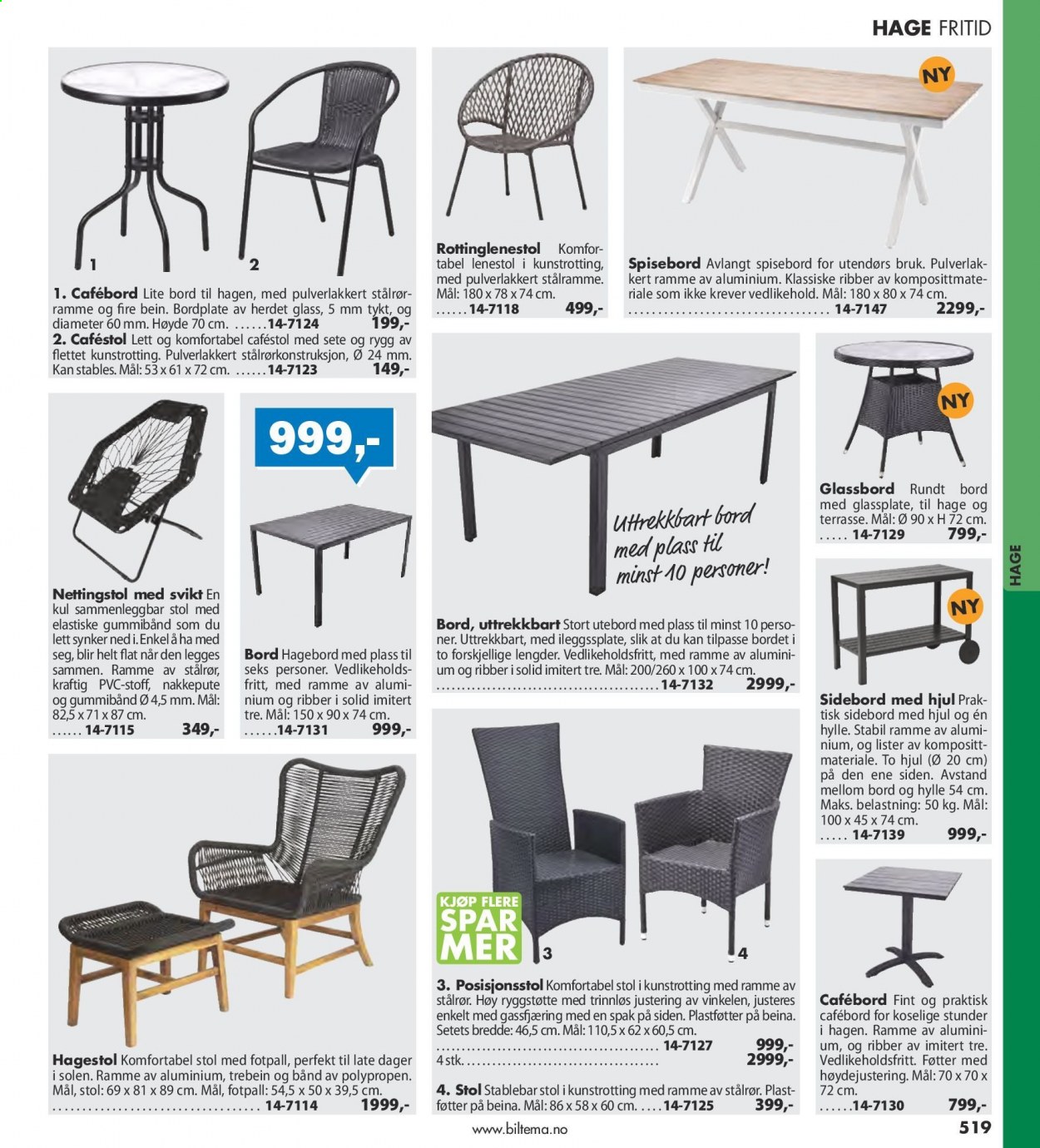 thumbnail - Kundeavis Biltema - Produkter fra tilbudsaviser - hylle, bord, rundt bord, utebord, stol. Side 519.