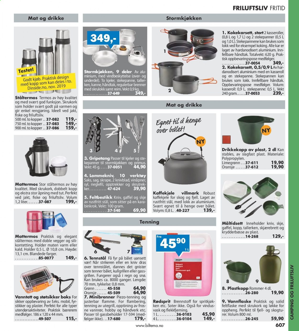 thumbnail - Kundeavis Biltema - Produkter fra tilbudsaviser - kniv, skjærebrett, tallerken, mattermos, verktøy. Side 607.