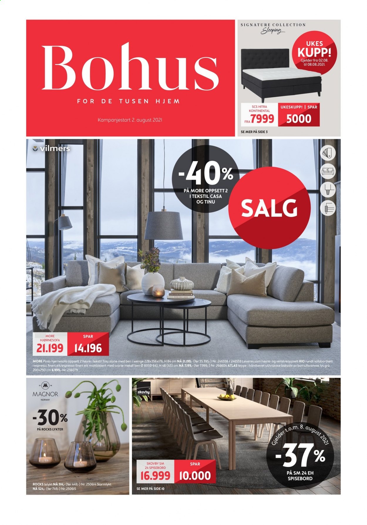 thumbnail - Kundeavis Bohus - 2.8.2021 - 12.9.2021 - Produkter fra tilbudsaviser - bord, spisebord, hjørnesofa, sofa, teppe. Side 1.