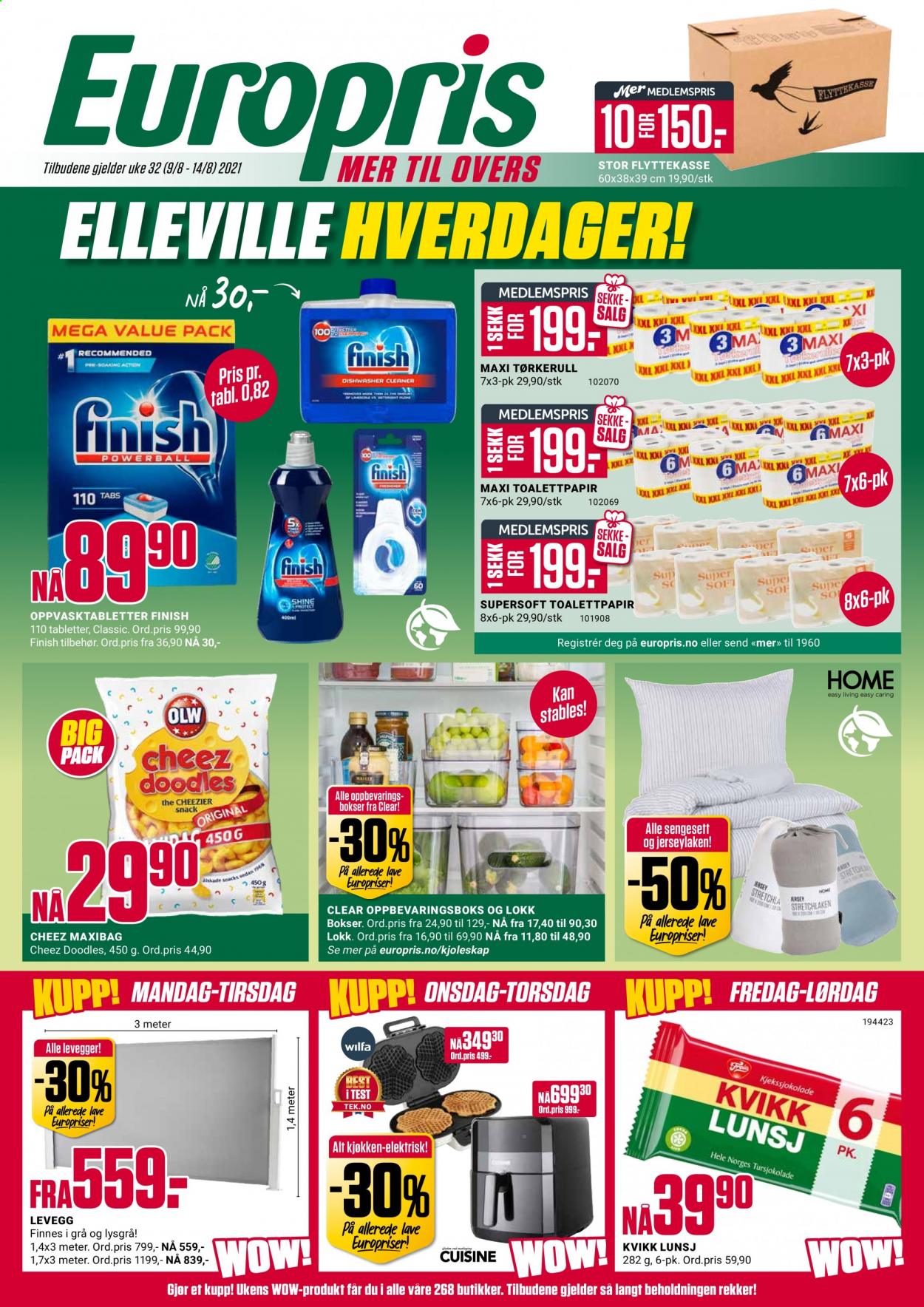 thumbnail - Kundeavis Europris - 9.8.2021 - 14.8.2021 - Produkter fra tilbudsaviser - toalettpapir, tørkerull, oppbevaringsboks, flyttekasse. Side 1.