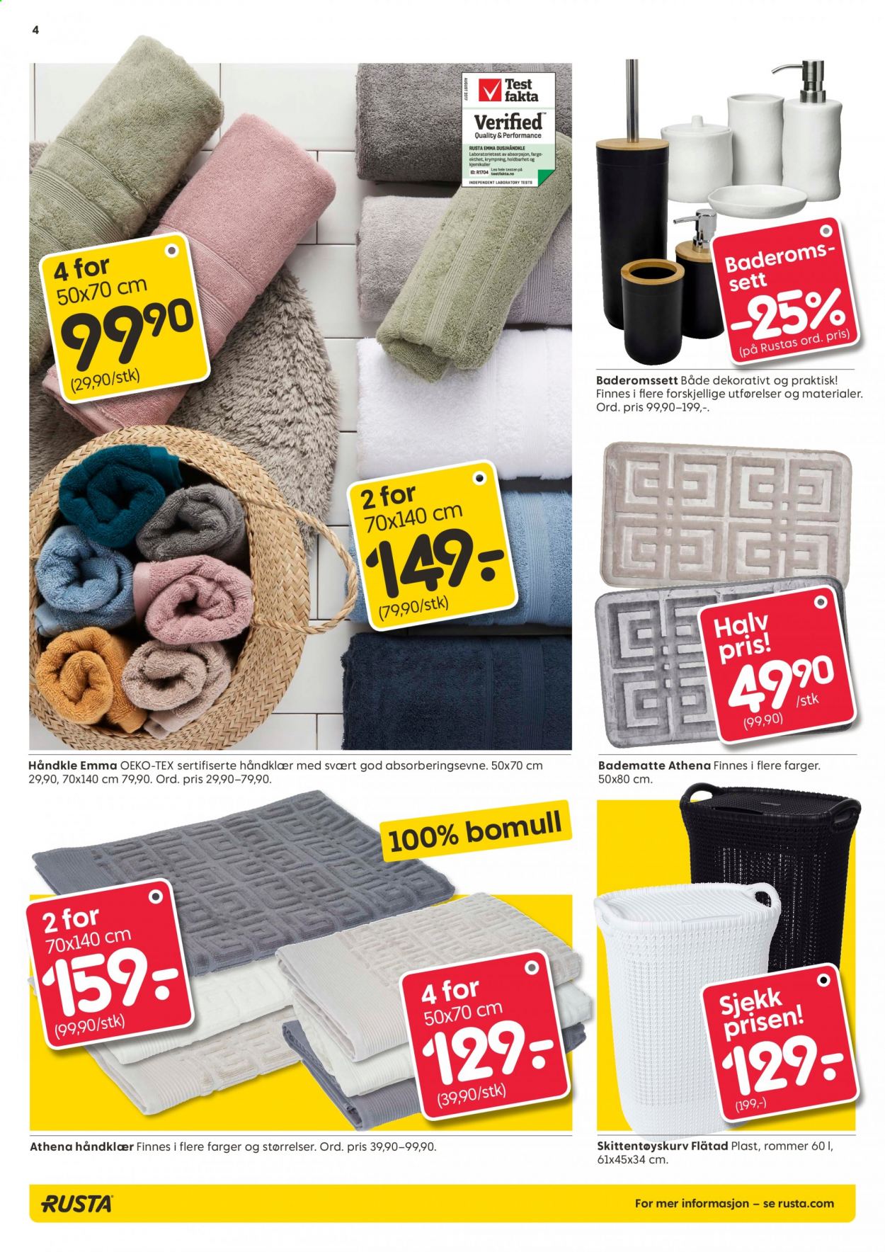thumbnail - Kundeavis Rusta - 1.9.2021 - 7.9.2021 - Produkter fra tilbudsaviser - håndkle. Side 4.