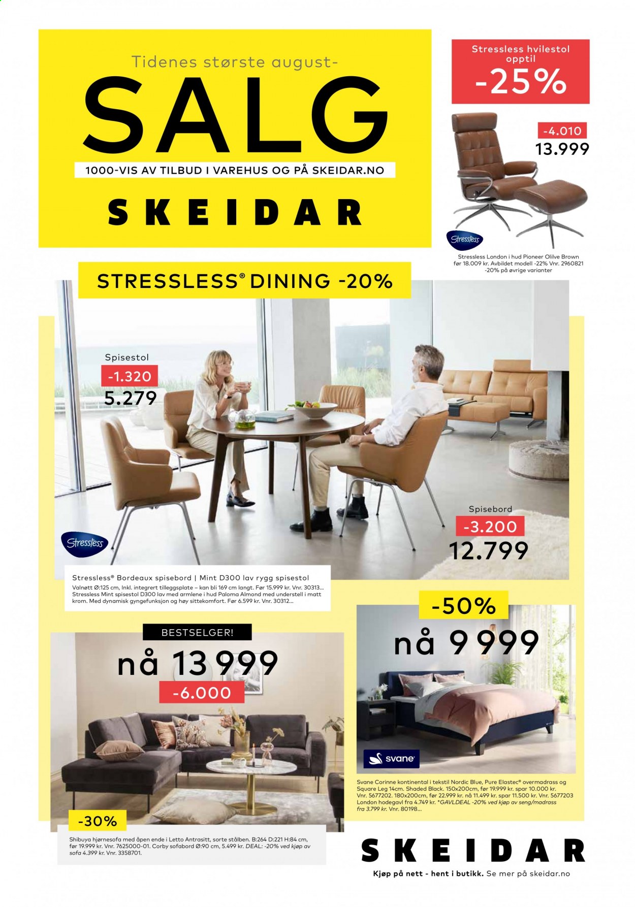 thumbnail - Kundeavis Skeidar - 1.9.2021 - 13.9.2021 - Produkter fra tilbudsaviser - bord, spisebord, stol, spisestol, hjørnesofa, hvilestol, seng, madrass. Side 1.