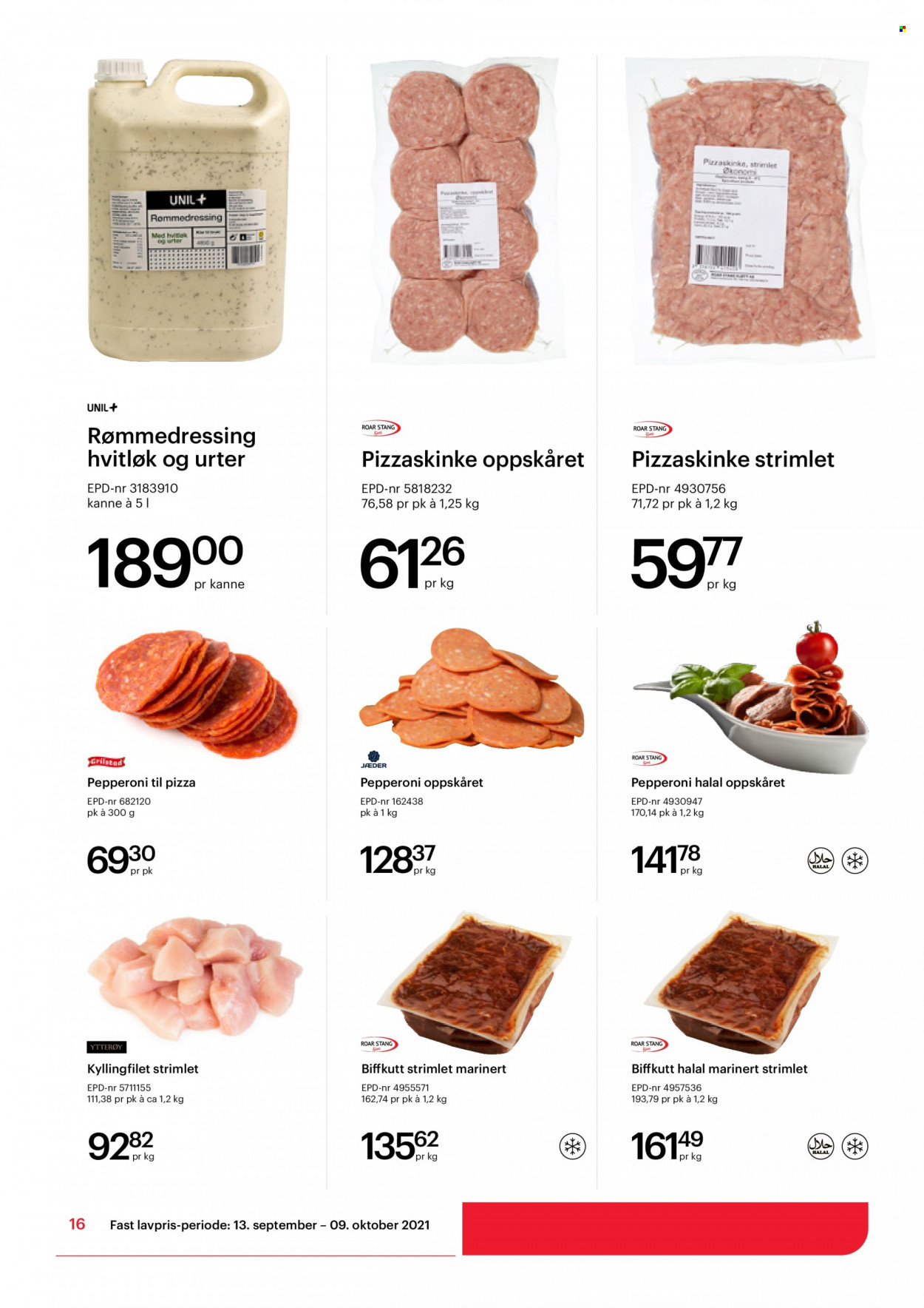 thumbnail - Kundeavis Storcash - 13.9.2021 - 9.10.2021 - Produkter fra tilbudsaviser - kyllingfilet, kyllingkjøtt, pizza, pepperoni. Side 16.