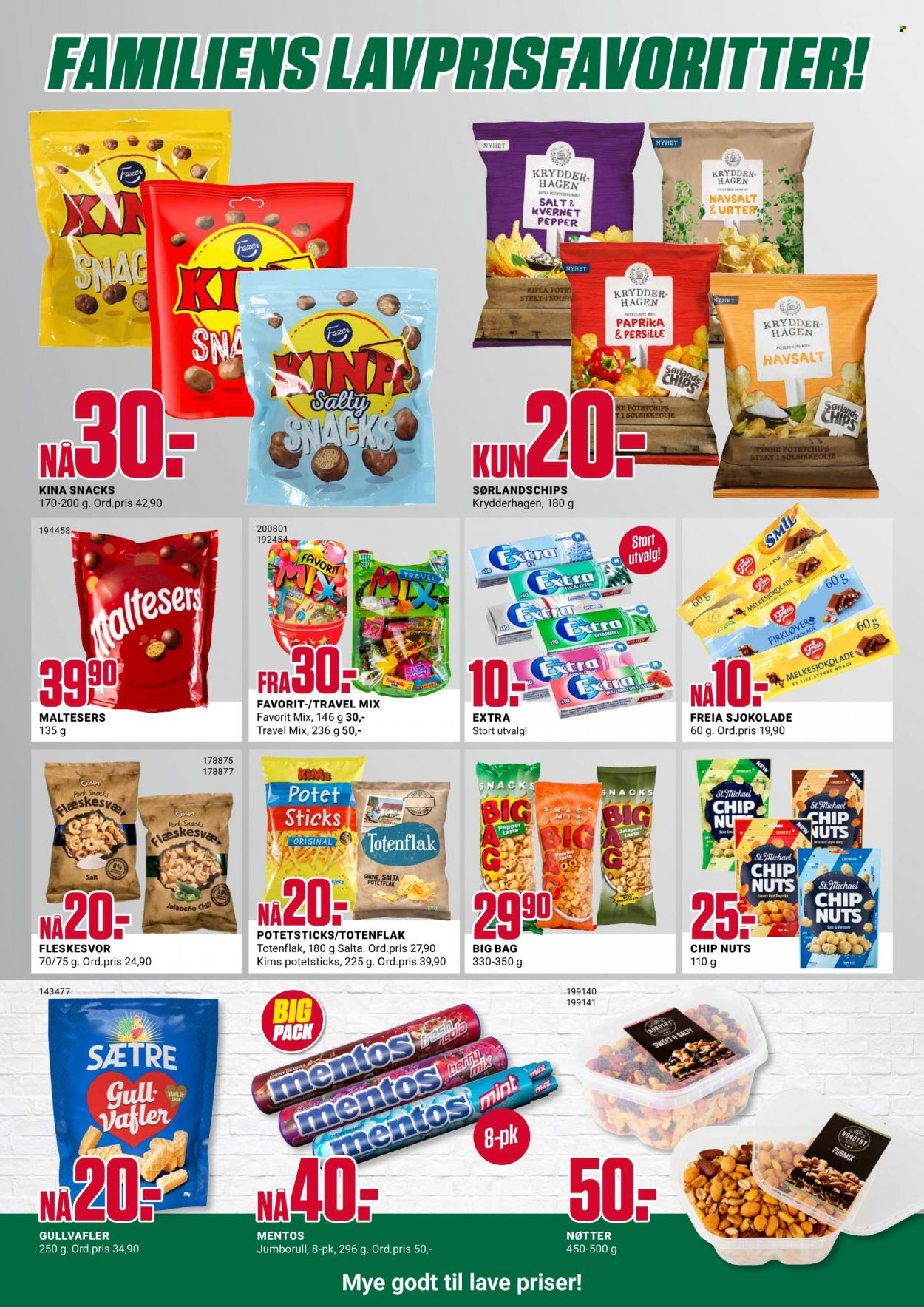 thumbnail - Kundeavis Europris - 20.9.2021 - 25.9.2021 - Produkter fra tilbudsaviser - melkesjokolade, sjokolade, Freia, chips, potetchips, nøtter. Side 4.