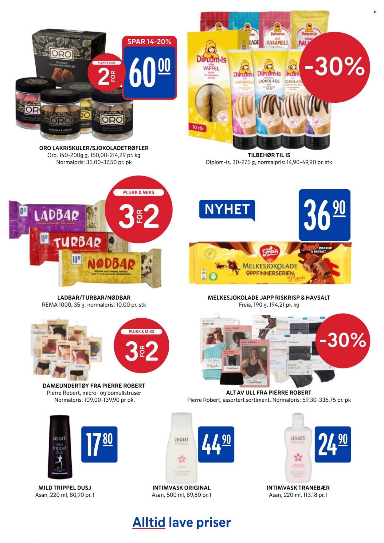 thumbnail - Kundeavis Rema 1000 - 20.9.2021 - 3.10.2021 - Produkter fra tilbudsaviser - Asan, melkesjokolade, sjokolade, Freia, Trippel Dusj, intimvask. Side 7.