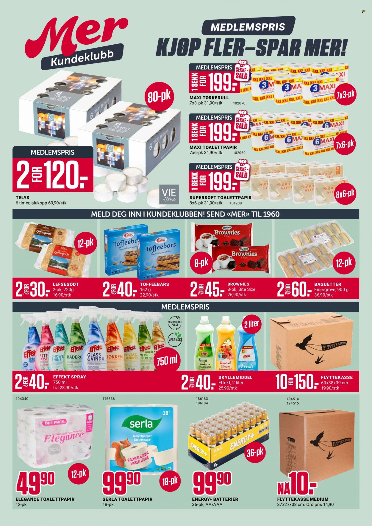 thumbnail - Kundeavis Europris - 4.10.2021 - 9.10.2021 - Produkter fra tilbudsaviser - baguette, brownie, Lefsegodt, toalettpapir, tørkerull, flyttekasse. Side 6.