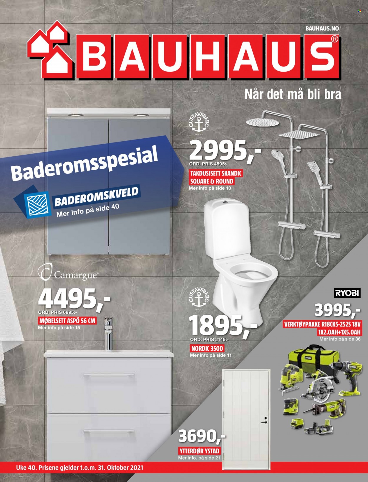 thumbnail - Kundeavis Bauhaus - 4.10.2021 - 31.10.2021 - Produkter fra tilbudsaviser - Ryobi, ytterdør. Side 1.