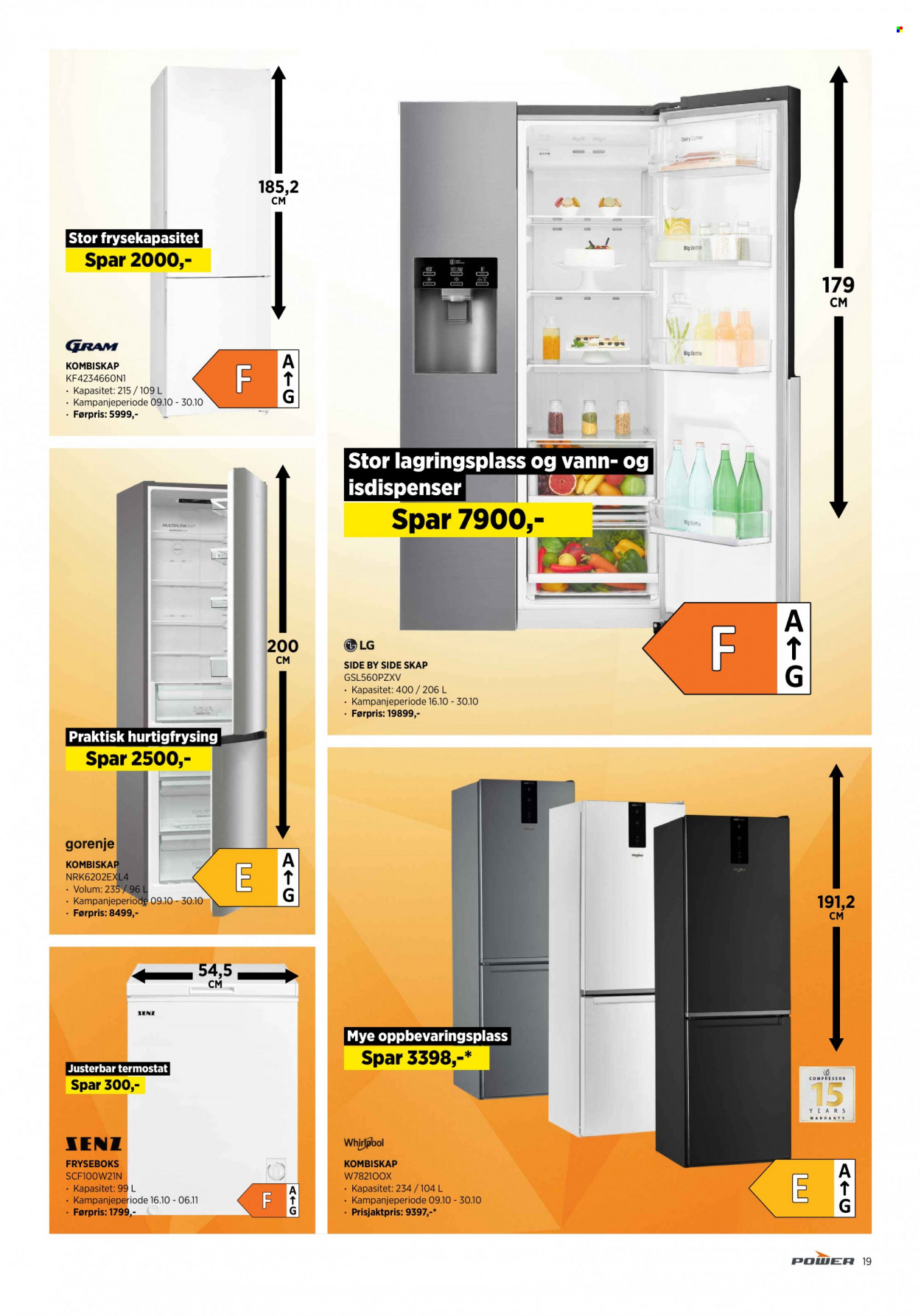 thumbnail - Kundeavis Power - 16.10.2021 - 23.10.2021 - Produkter fra tilbudsaviser - LG, fryseboks, kombiskap, side by side skap, skap. Side 19.