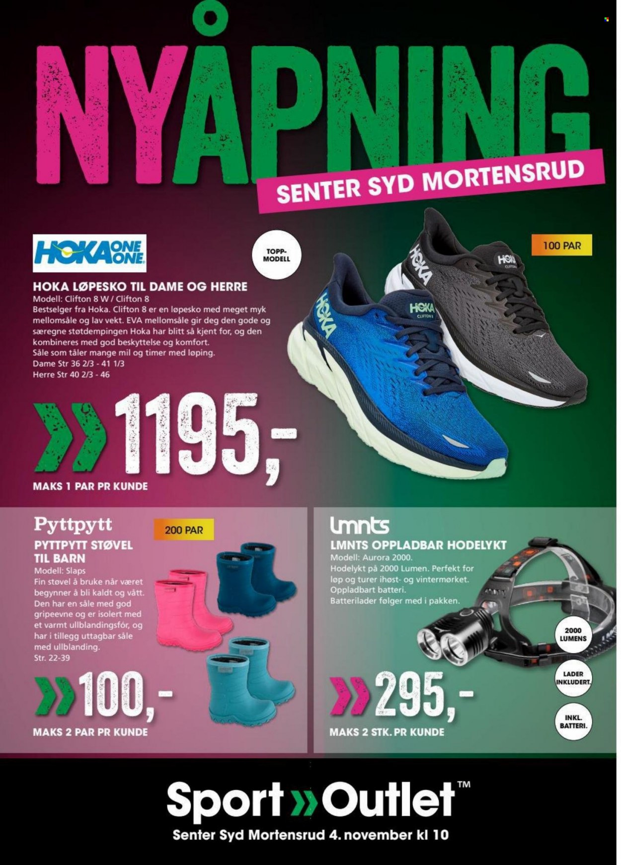 thumbnail - Kundeavis Sport Outlet - 4.11.2021 - 6.11.2021 - Produkter fra tilbudsaviser - Hoka, løpesko. Side 1.