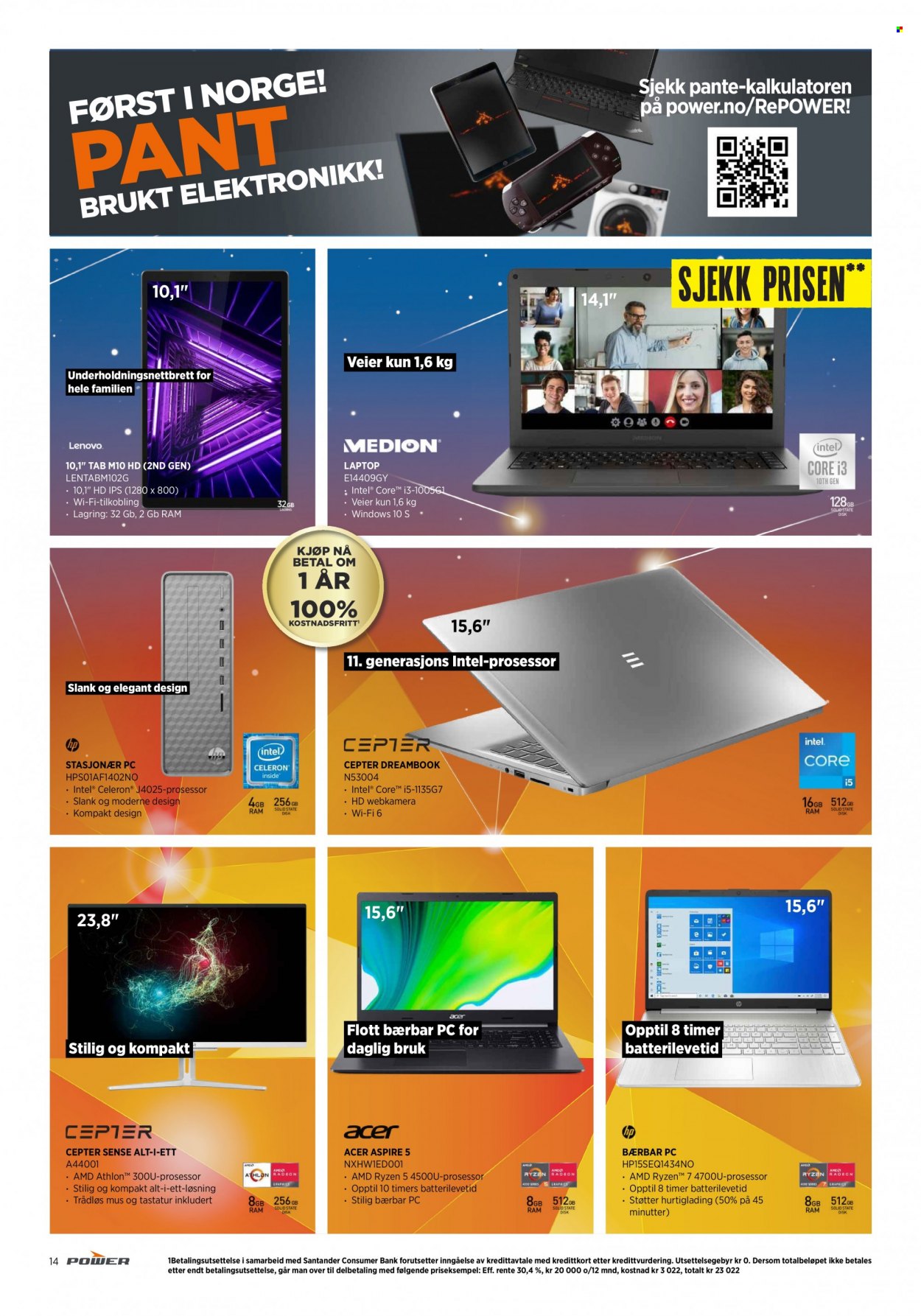 thumbnail - Kundeavis Power - 6.11.2021 - 14.11.2021 - Produkter fra tilbudsaviser - Acer, Lenovo, laptop, stasjonær PC, tastatur. Side 14.