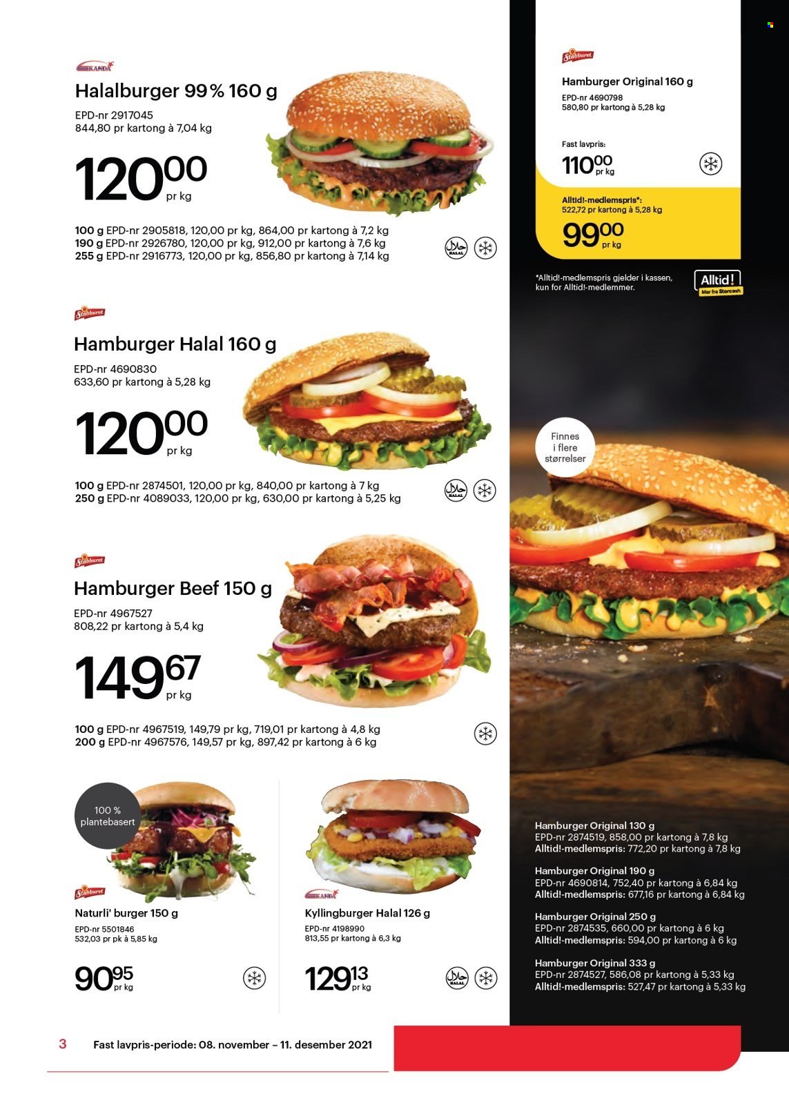 thumbnail - Kundeavis Storcash - 8.11.2021 - 11.12.2021 - Produkter fra tilbudsaviser - burger, kyllingburger. Side 3.