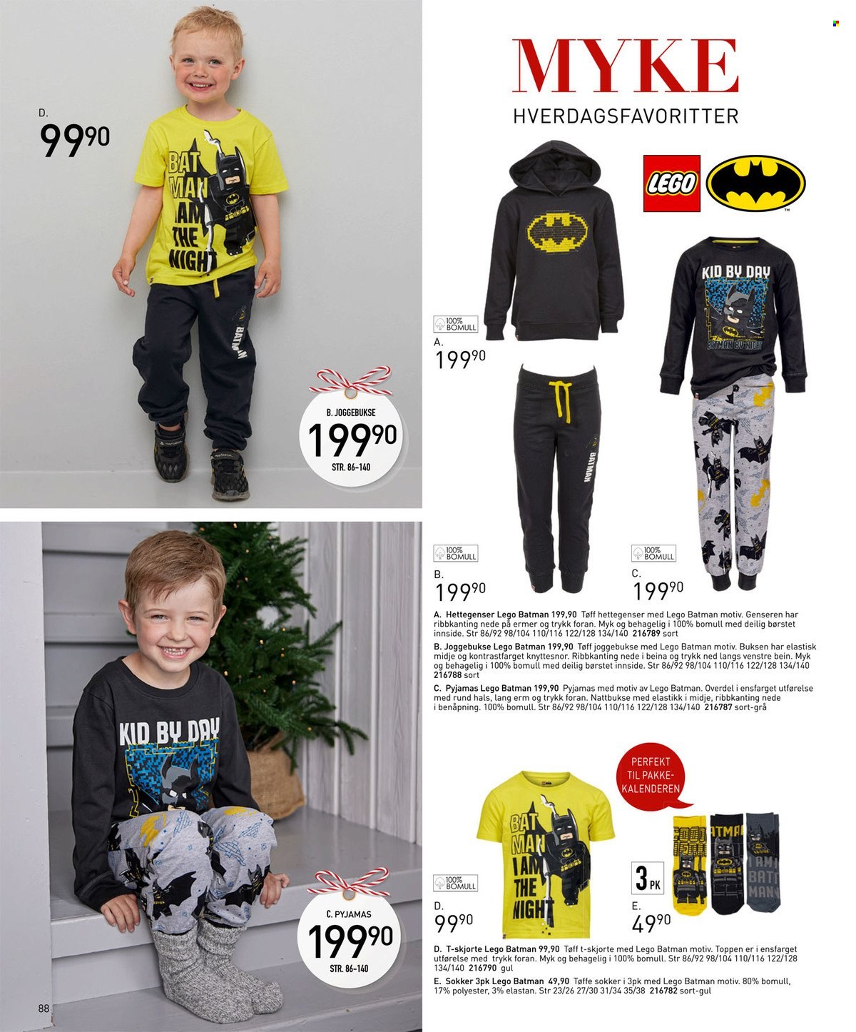 thumbnail - Kundeavis Sparkjøp - 4.11.2021 - 23.12.2021 - Produkter fra tilbudsaviser - Batman, t-skjorte, skjorte, pyjamas, joggebukse, sokker, LEGO, LEGO Batman. Side 88.