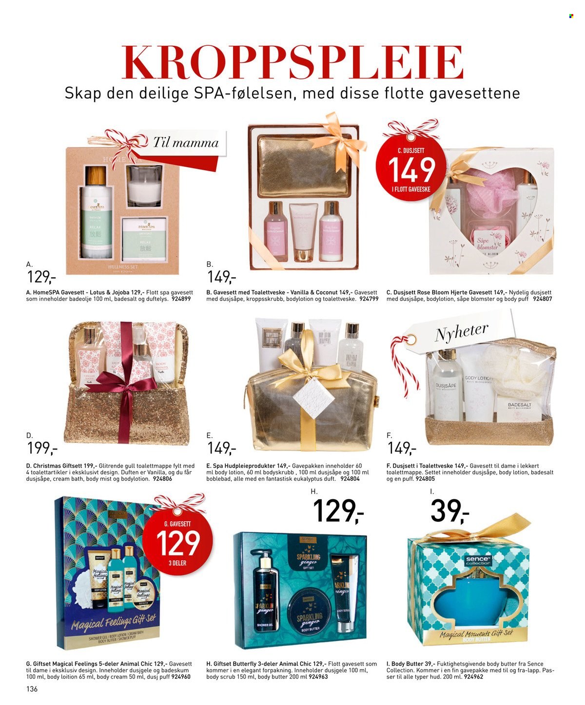 thumbnail - Kundeavis Sparkjøp - 4.11.2021 - 23.12.2021 - Produkter fra tilbudsaviser - gift set, body scrub, cream, body cream, blomster. Side 136.