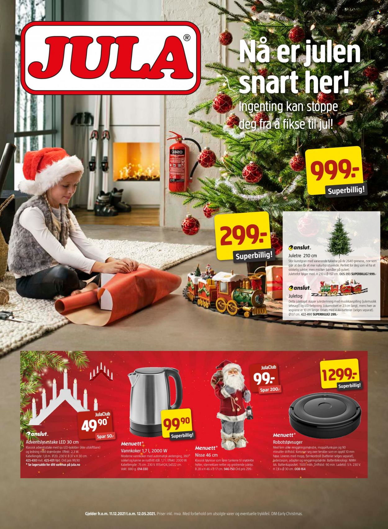 thumbnail - Kundeavis Jula - 13.11.2021 - 11.12.2021 - Produkter fra tilbudsaviser - vannkoker, robotstøvsuger, juletre. Side 1.