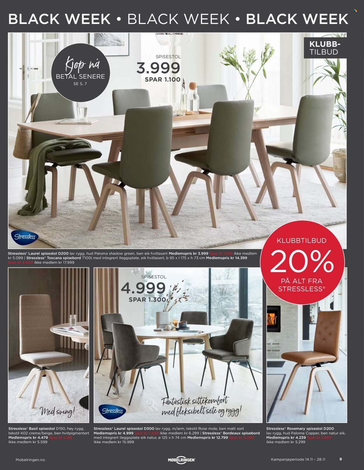 thumbnail - Kundeavis Møbelringen - 14.11.2021 - 28.11.2021 - Produkter fra tilbudsaviser - bord, spisebord, stol, spisestol. Side 9.