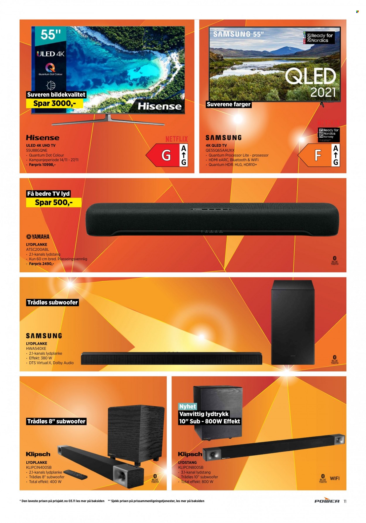 thumbnail - Kundeavis Power - 13.11.2021 - 21.11.2021 - Produkter fra tilbudsaviser - QLED TV, UHD TV, lydplanke. Side 11.