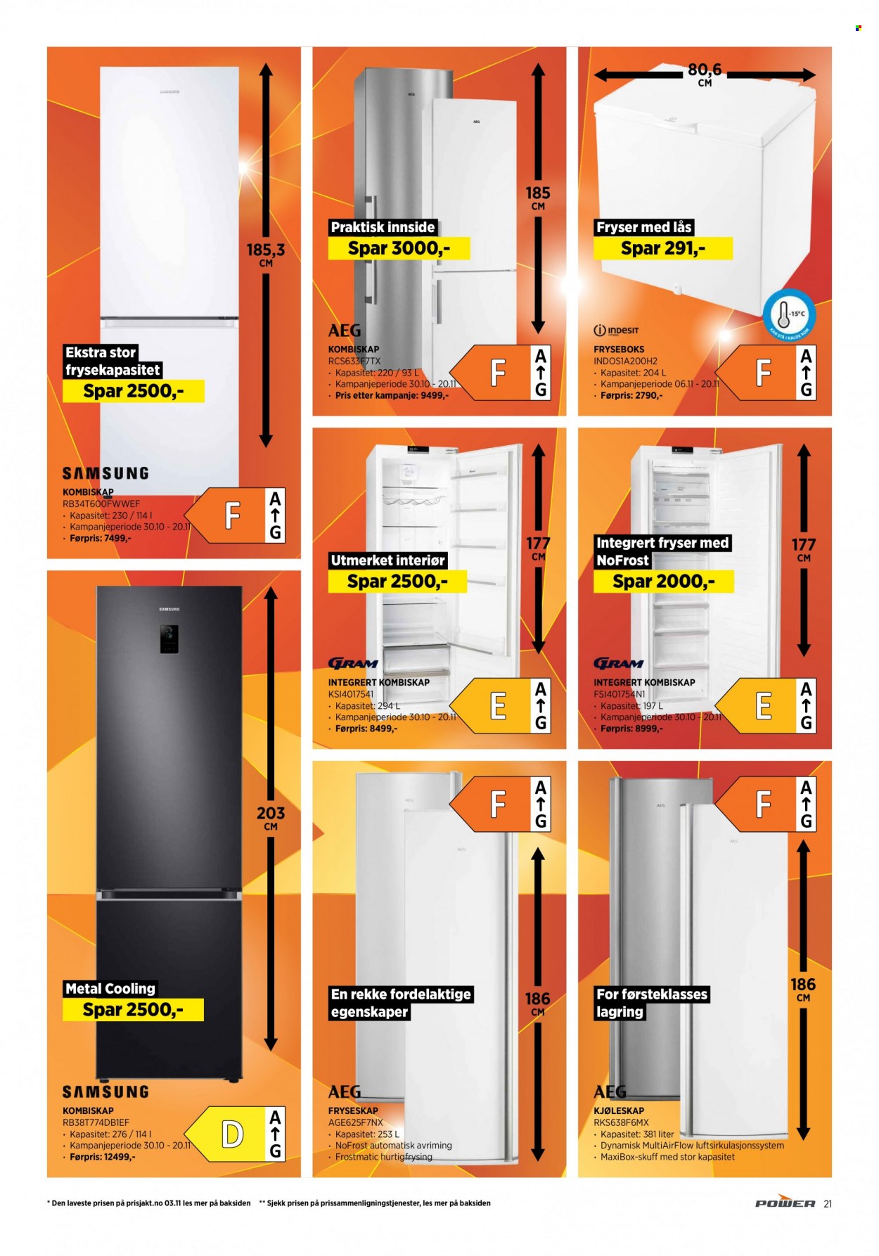 thumbnail - Kundeavis Power - 13.11.2021 - 21.11.2021 - Produkter fra tilbudsaviser - fryseboks, fryseskap, kjøleskap, kombiskap. Side 21.