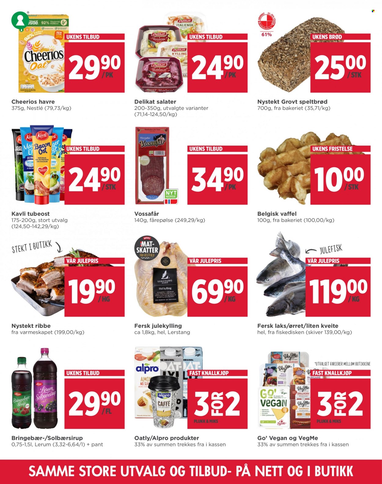 thumbnail - Kundeavis MENY - 22.11.2021 - 27.11.2021 - Produkter fra tilbudsaviser - bringebær, ribbe, havre, brød, nystekt ribbe, Nestlé, Cheerios, solbærsirup. Side 3.