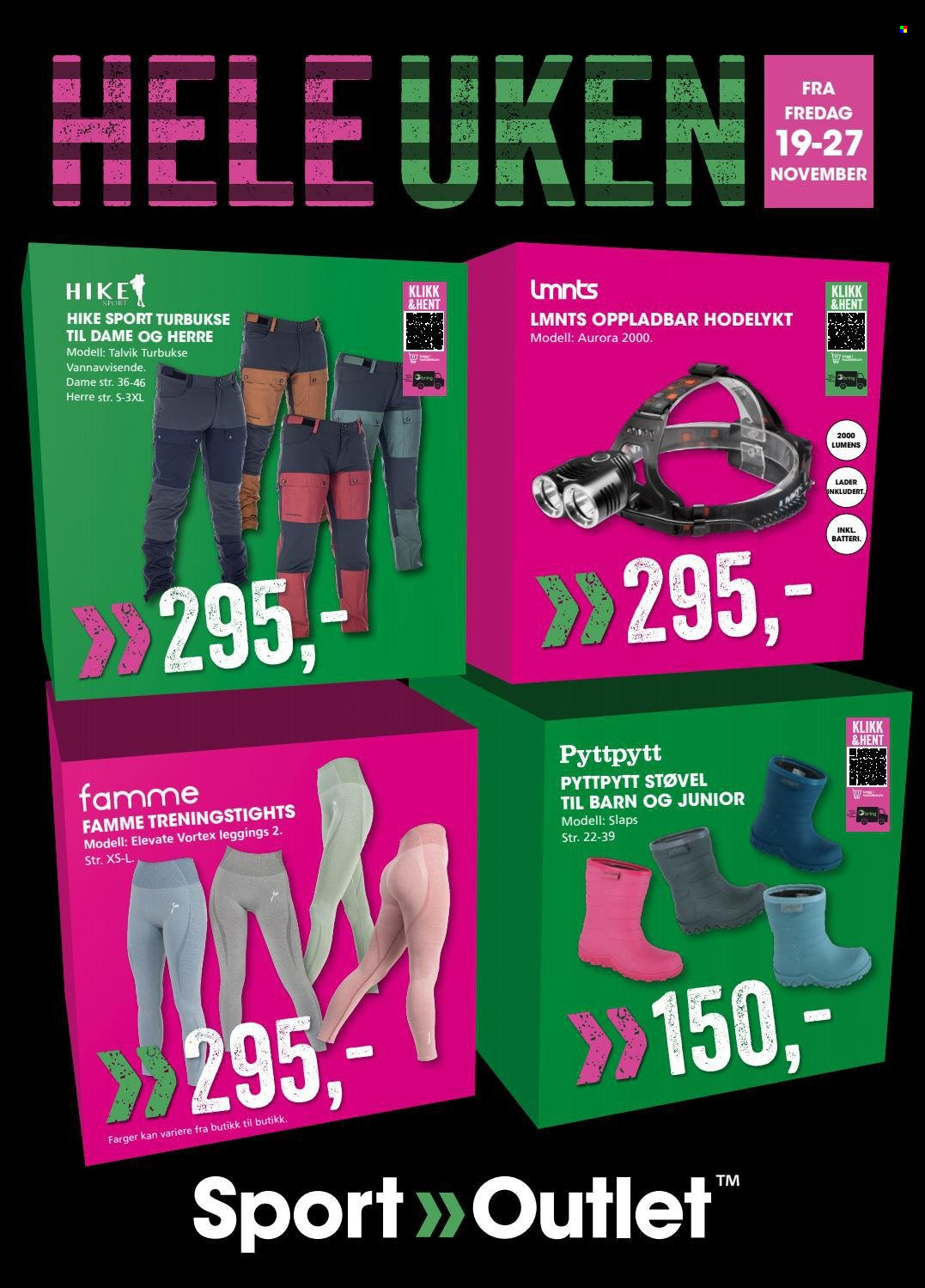 Kundeavis Sport Outlet - 19.11.2021 - 27.11.2021 - Produkter fra tilbudsaviser - batteri, lader, leggings. Side 1.