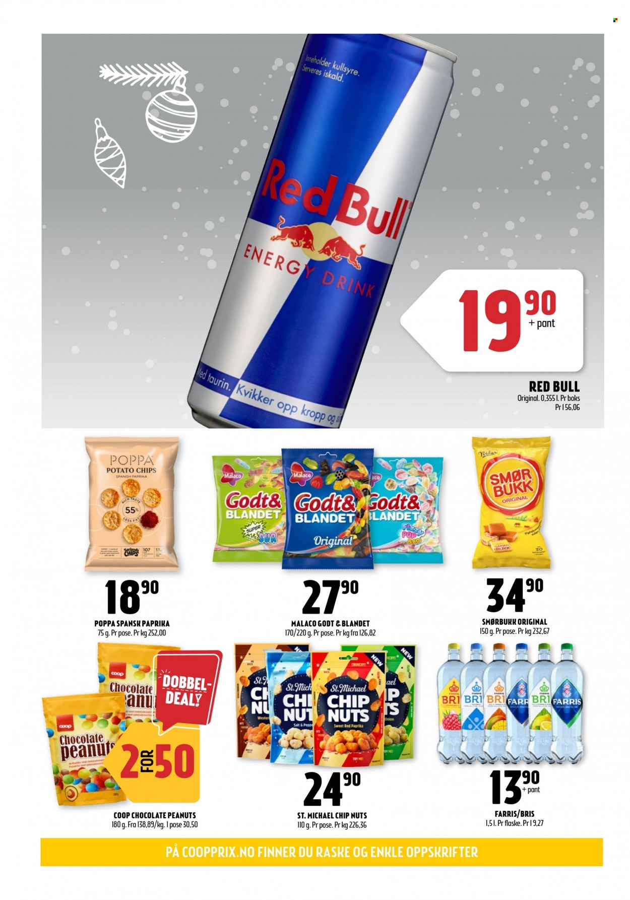 thumbnail - Kundeavis Coop Prix - 29.11.2021 - 12.12.2021 - Produkter fra tilbudsaviser - smør, chips, Red Bull, energy drink. Side 6.