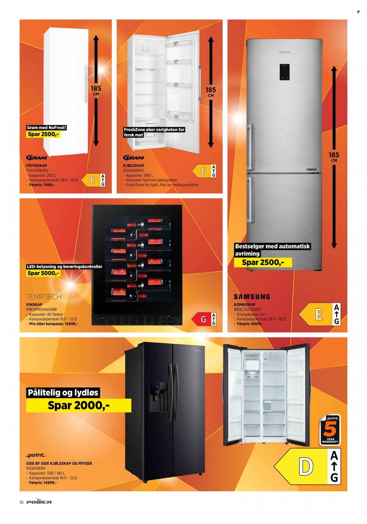 thumbnail - Kundeavis Power - 27.11.2021 - 4.12.2021 - Produkter fra tilbudsaviser - Samsung, fryseskap, kjøleskap, kombiskap, vinskap. Side 10.
