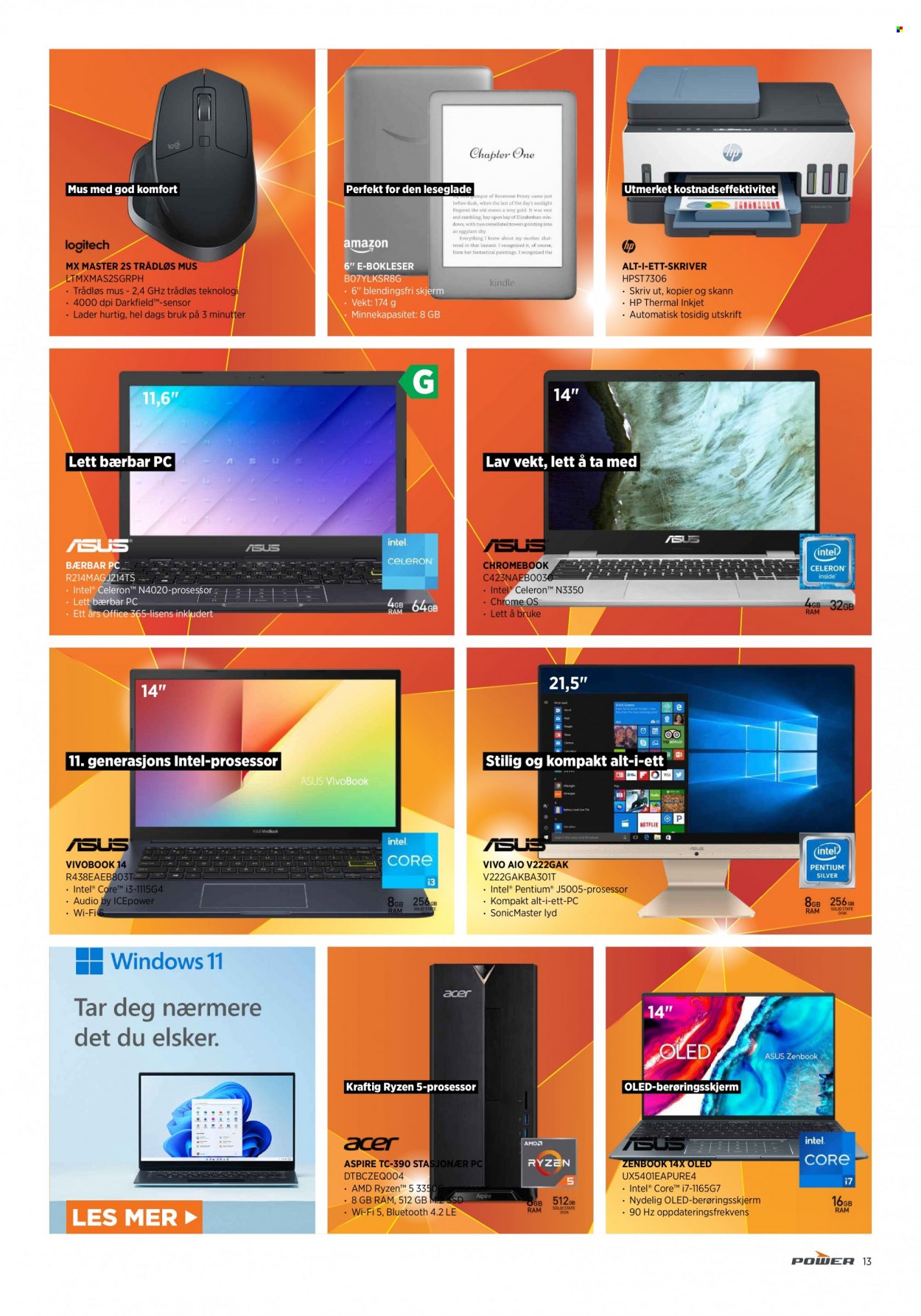 thumbnail - Kundeavis Power - 27.11.2021 - 4.12.2021 - Produkter fra tilbudsaviser - Acer, Asus, Logitech, HP, Chromebook, laptop, Vivobook, Zenbook, stasjonær PC, skriver. Side 13.